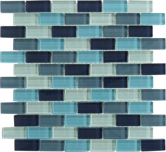 Tropical Splash Turquoise Blend 1'' x 2'' Glossy Glass Pool Tile Ocean Pool Mosaics