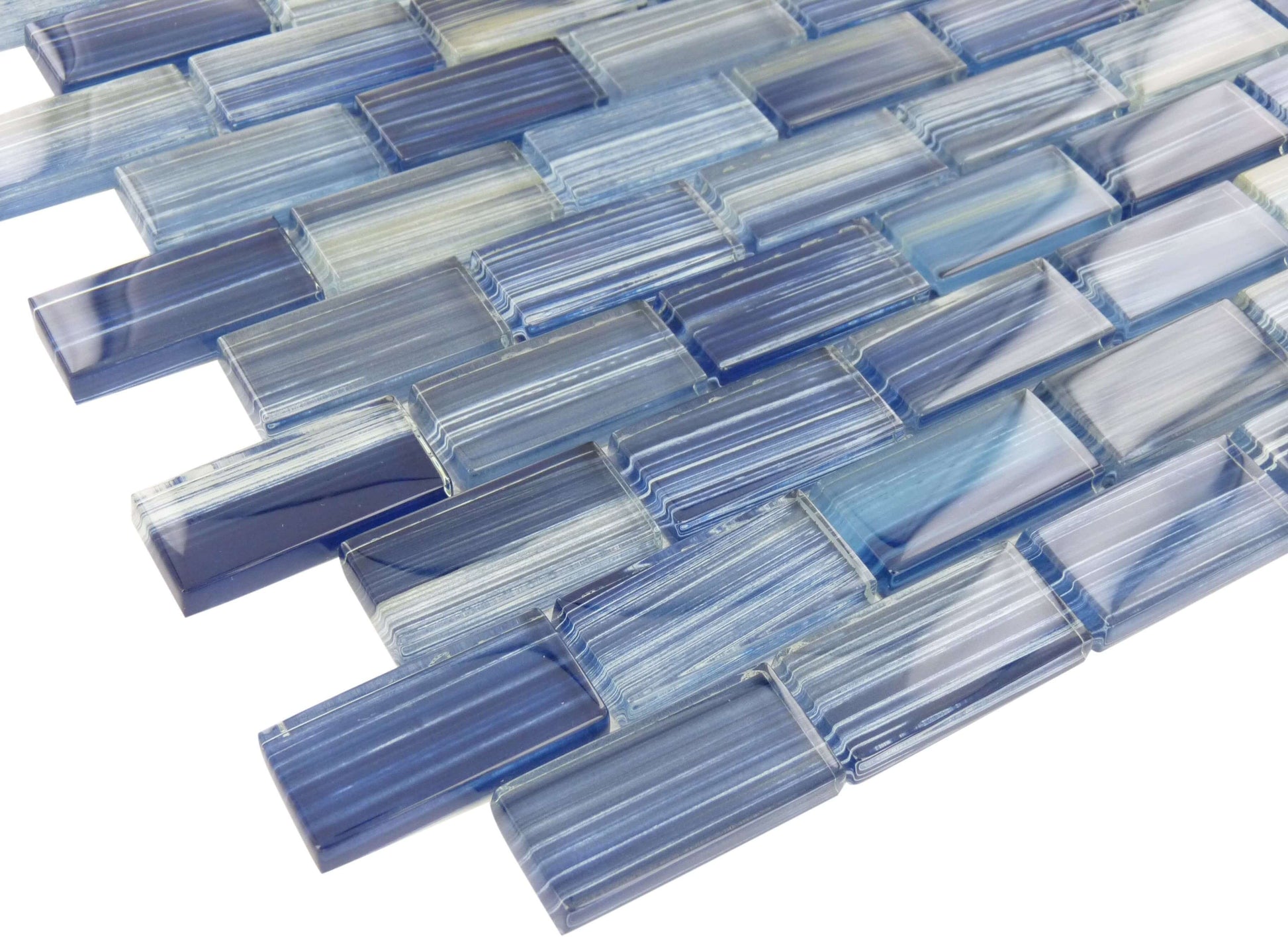 Watercolors Blue 1" x 2" Glossy Glass Pool Tile Ocean Pool Mosaics