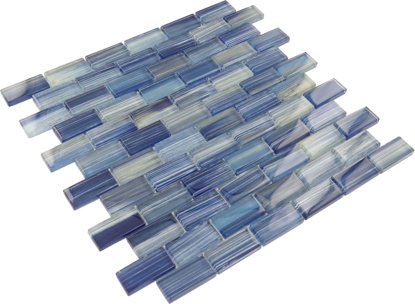 Watercolors Blue 1" x 2" Glossy Glass Pool Tile Ocean Pool Mosaics