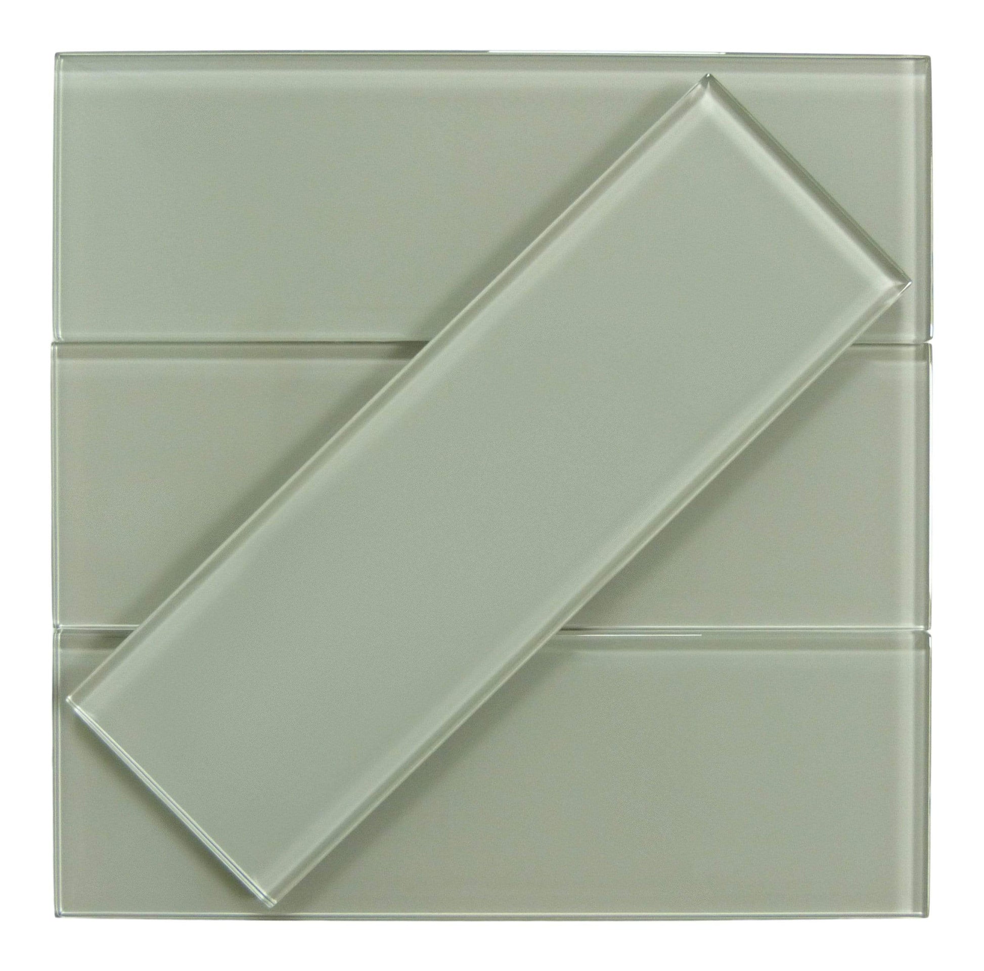 Light Grey 4" x 12" Glossy Glass Subway Tile Pacific Tile