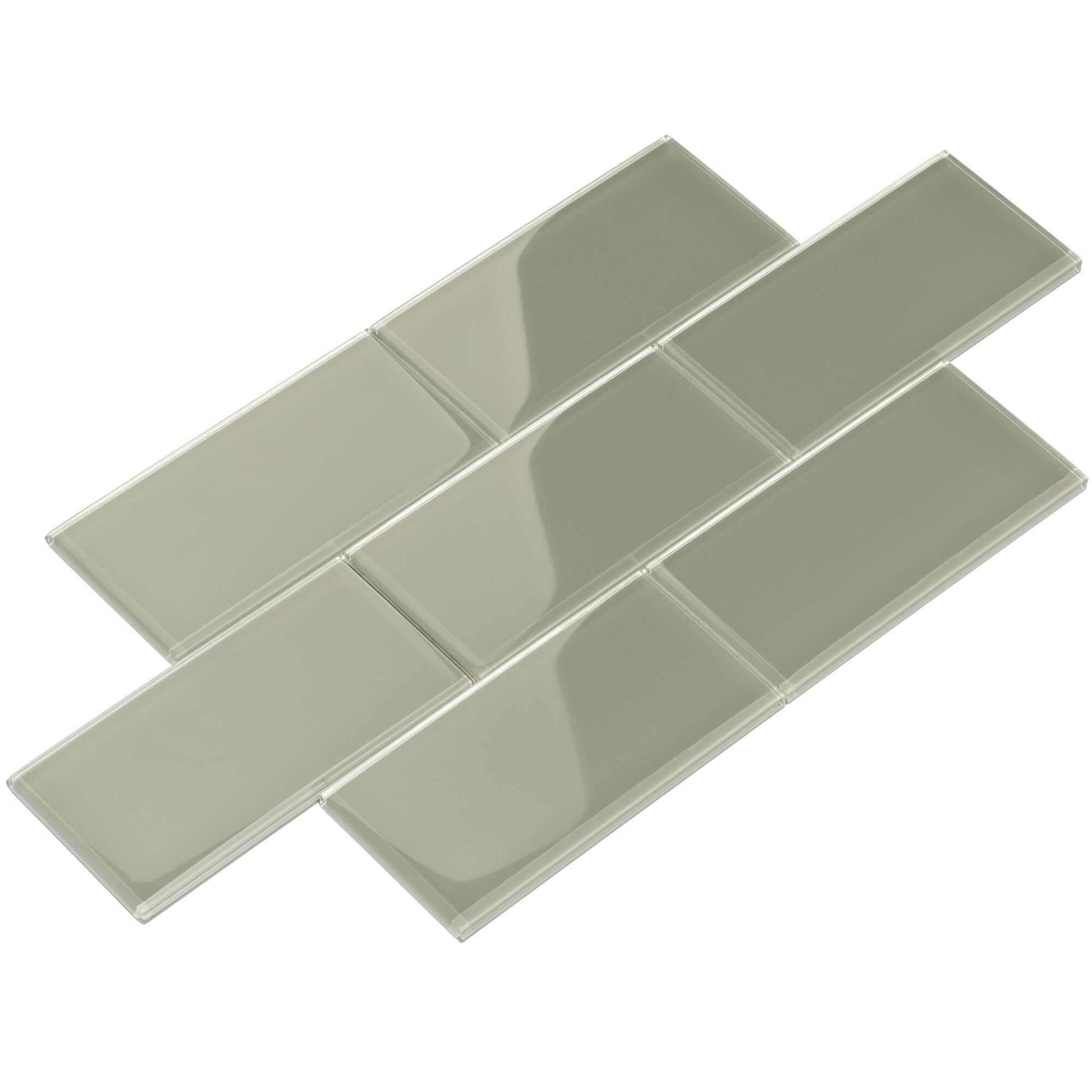 Light Grey 3'' x 6'' Glossy Glass Subway Tile Pacific Tile