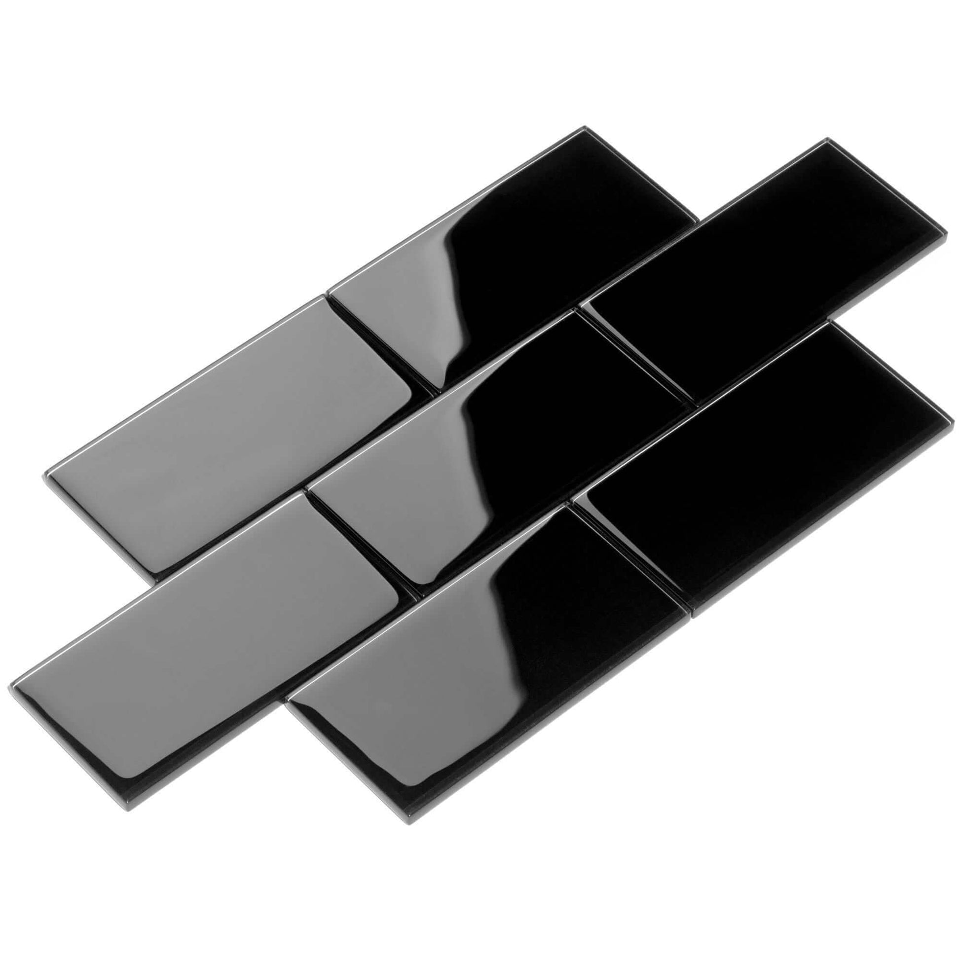 Black 3'' x 6'' Glossy Glass Subway Tile Pacific Tile