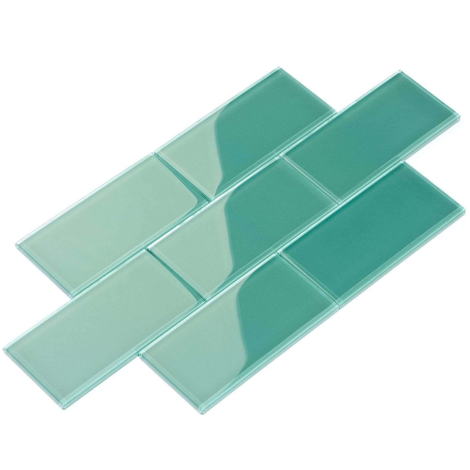 Teal Green 3'' x 6'' Glossy Glass Subway Tile Pacific Tile