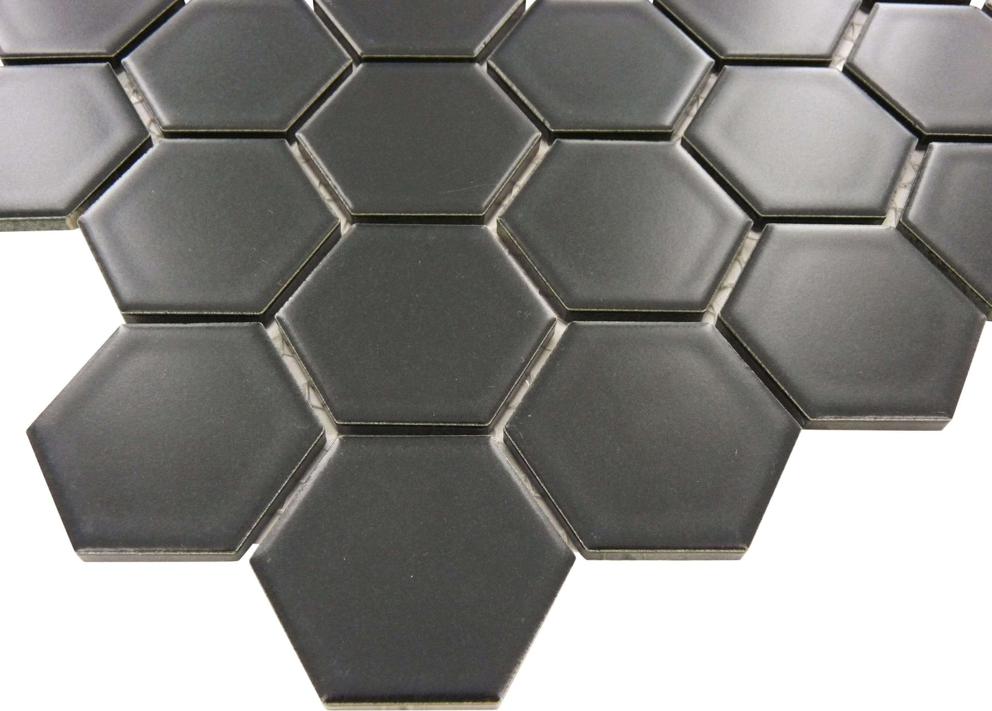 Jet Black Hexagon Porcelain Matte Tile Regency