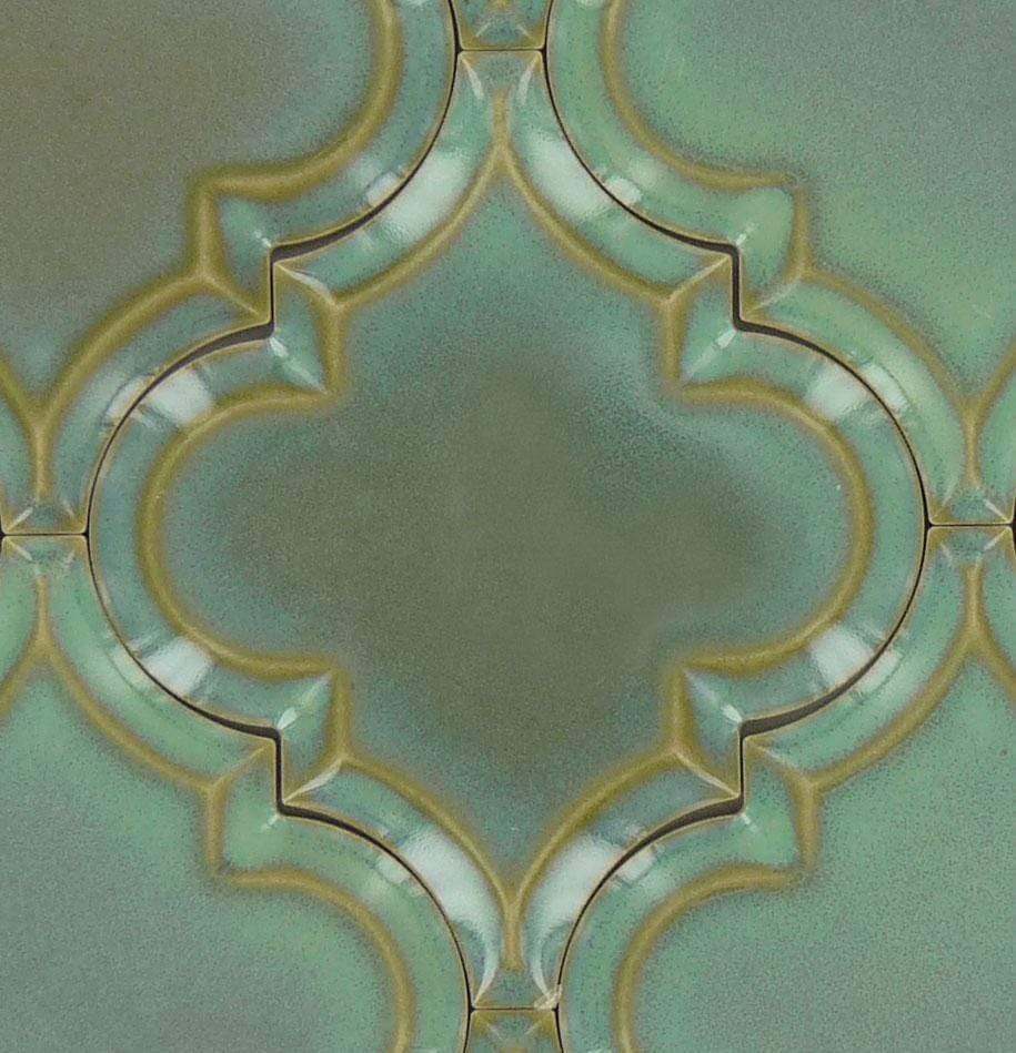 Shore Arabesque Beveled Green Glossy Porcelain Tile Regency