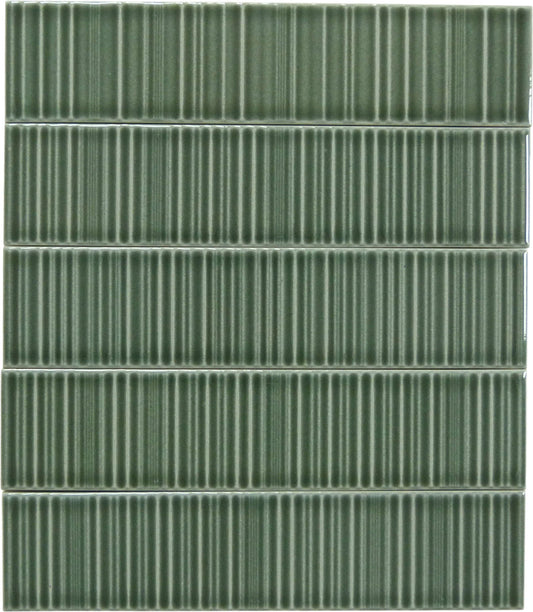 Illusion Cascade Green Rippled Bar 2x8 Glossy Porcelain Tile Regency