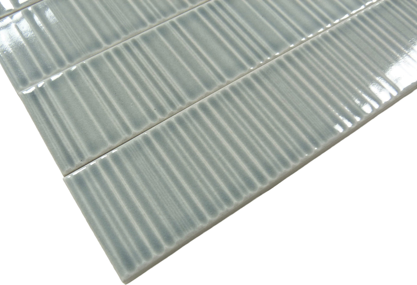 Illusion Wedgewood Grey Rippled Bar 2x8 Glossy Porcelain Tile Regency