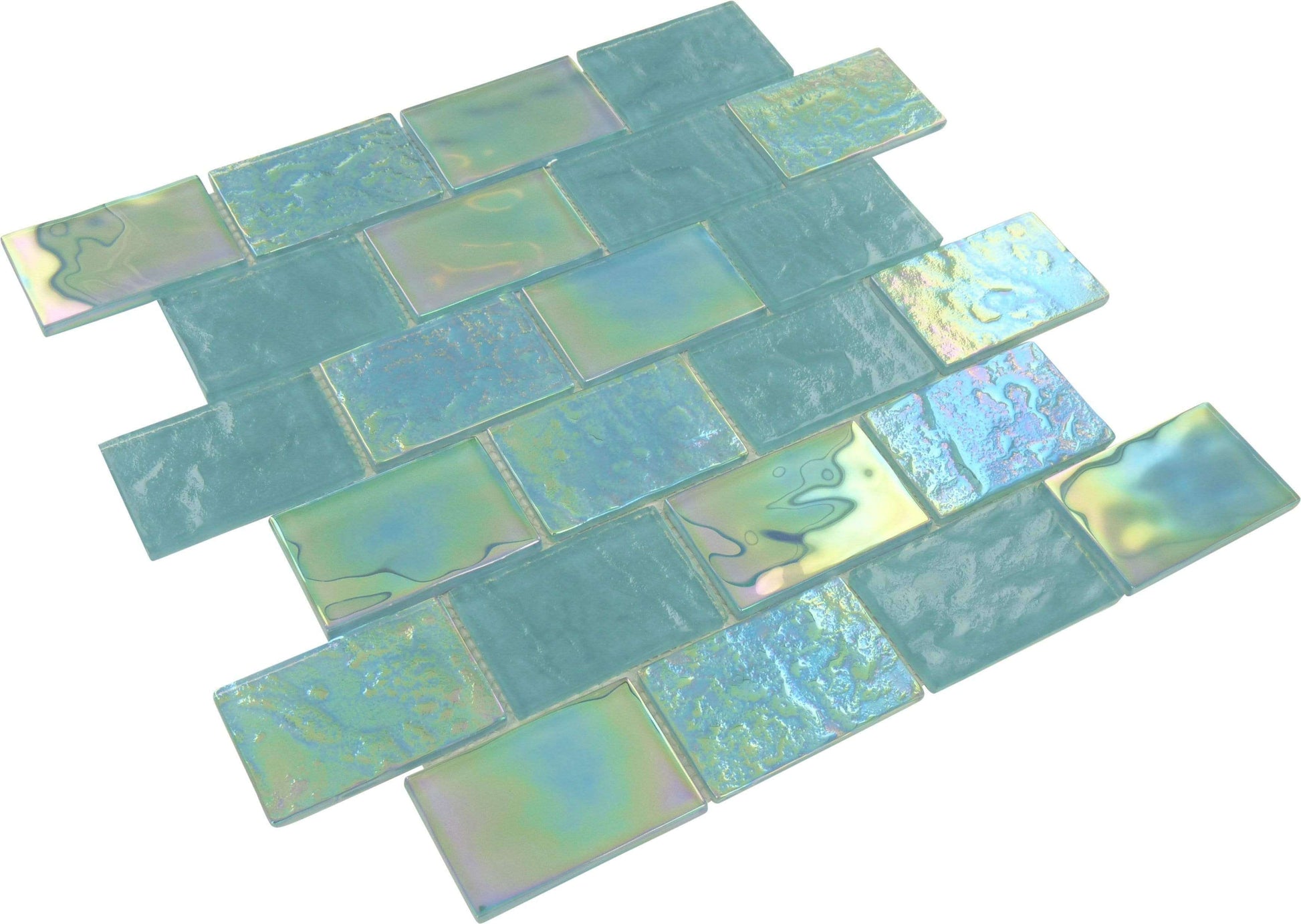 Emerald Green 2" x 3" Glossy & Iridescent Glass Pool Tile Royal Tile & Stone