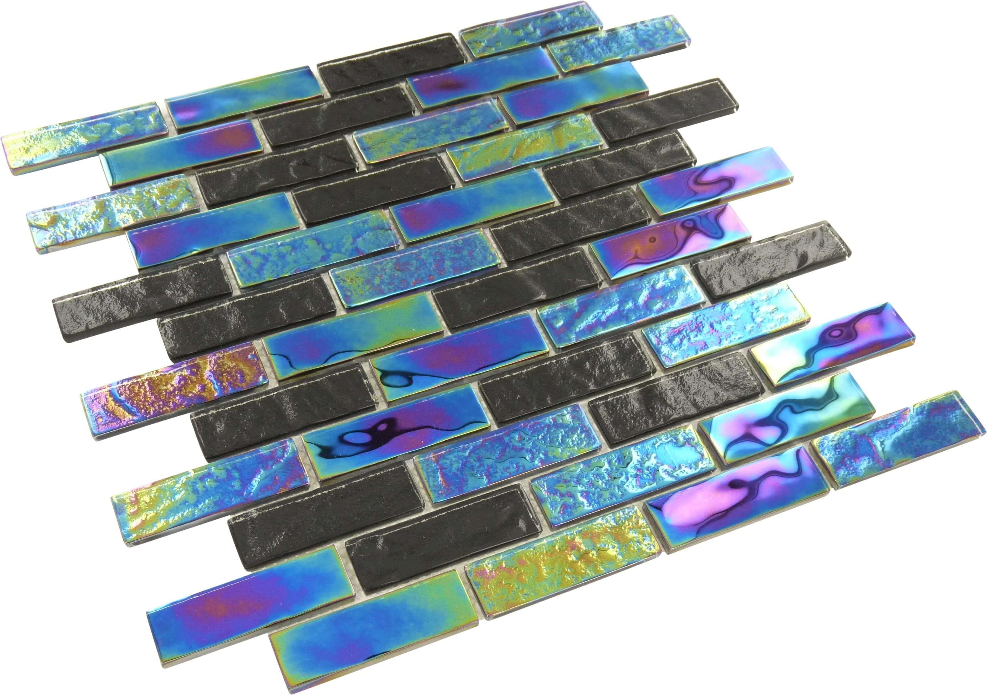 Laguna Black 1" x 3" Glossy & Iridescent Glass Pool Tile Royal Tile & Stone