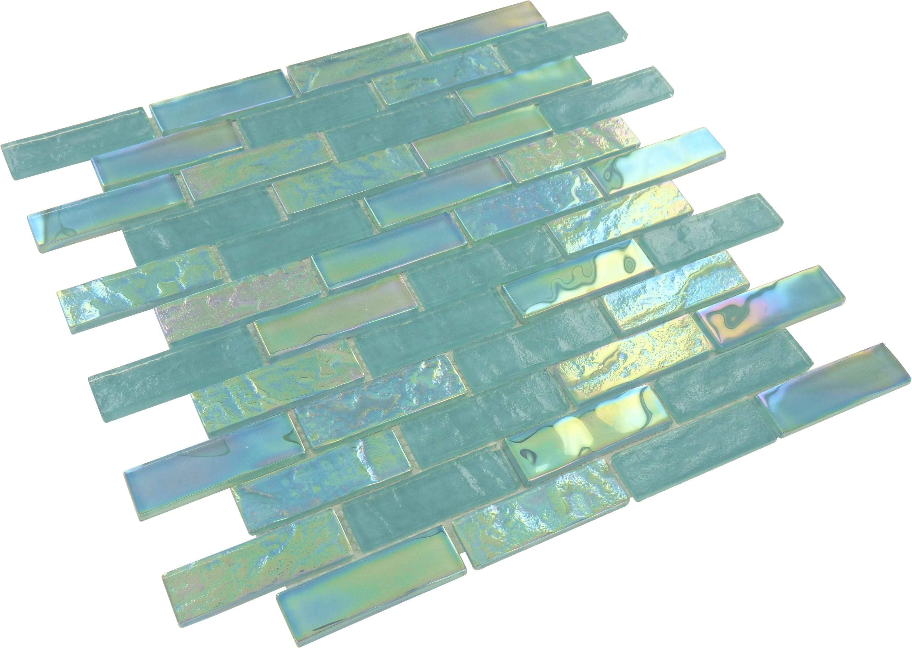 Emerald Green 1" x 3" Glossy & Iridescent Glass Pool Tile Royal Tile & Stone