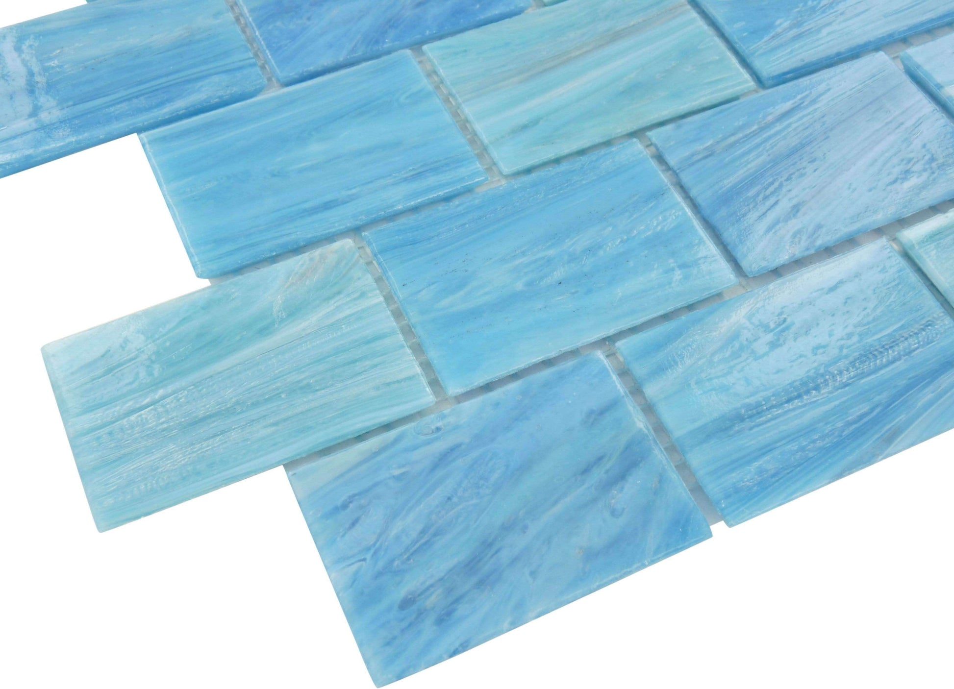 Caspian Blue 2" x 3" Glossy Glass Subway Pool Tile Royal Tile & Stone