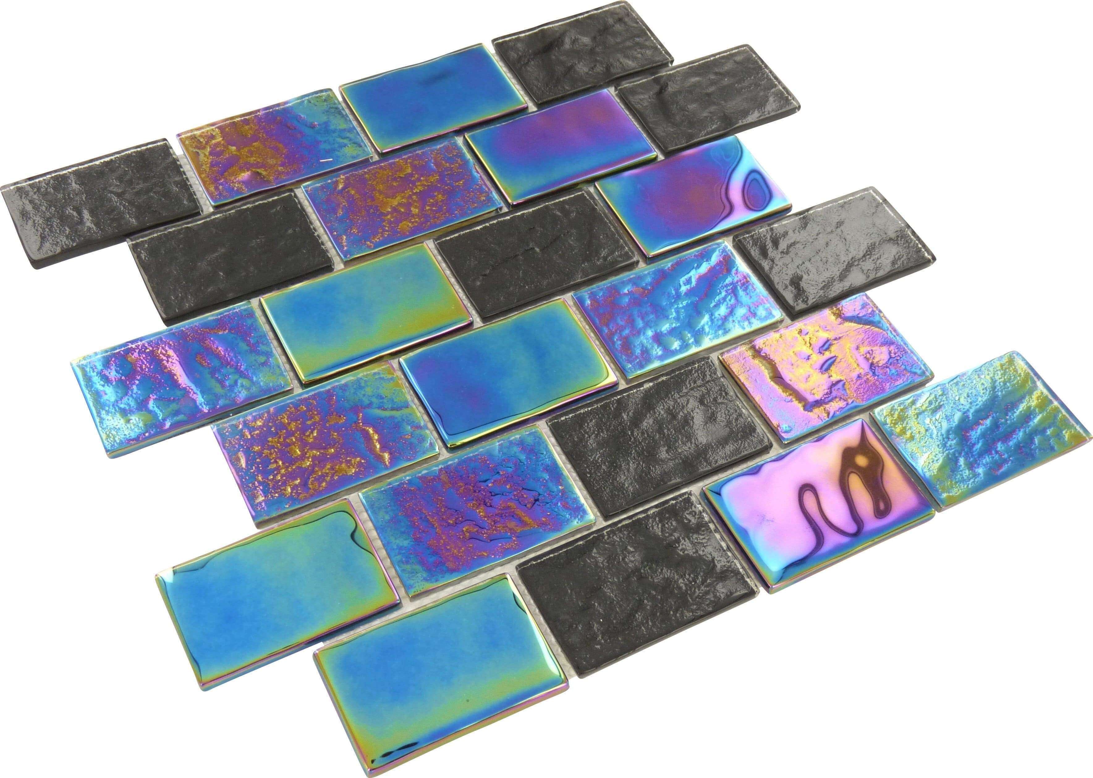 Laguna Black 2" x 3" Glossy & Iridescent Glass Pool Tile Royal Tile & Stone