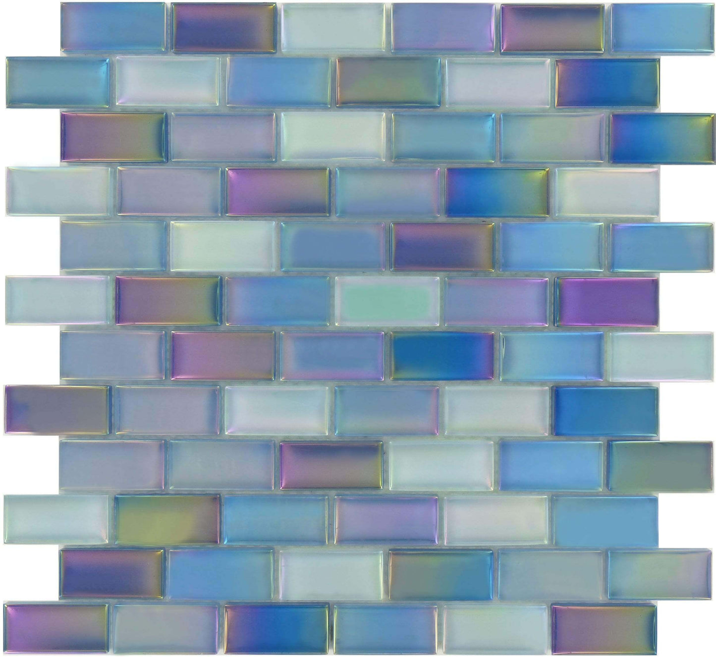 Ocean 1" x 2" Green Glossy & Iridescent Glass Pool Tiles Royal Tile & Stone