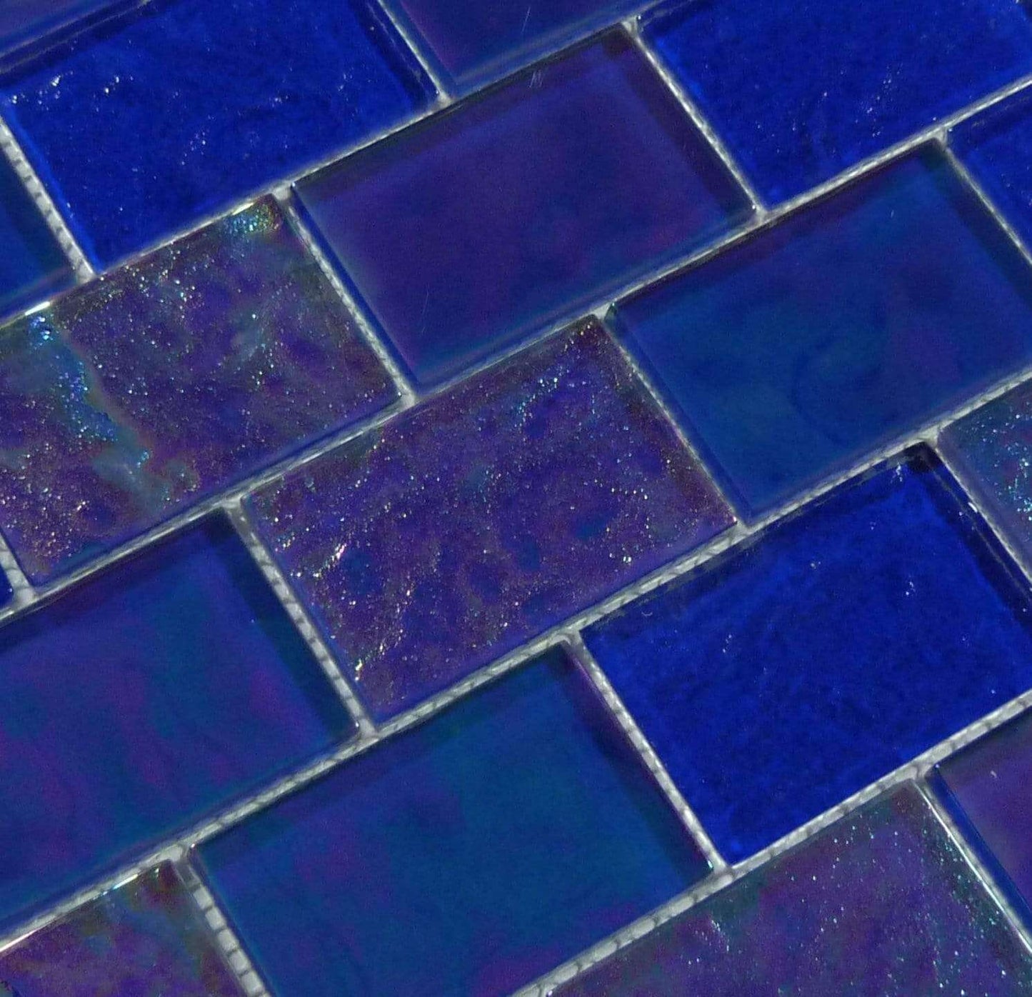 Naval Blue 2" x 3" Glossy & Iridescent Glass Subway Pool Tile Royal Tile & Stone