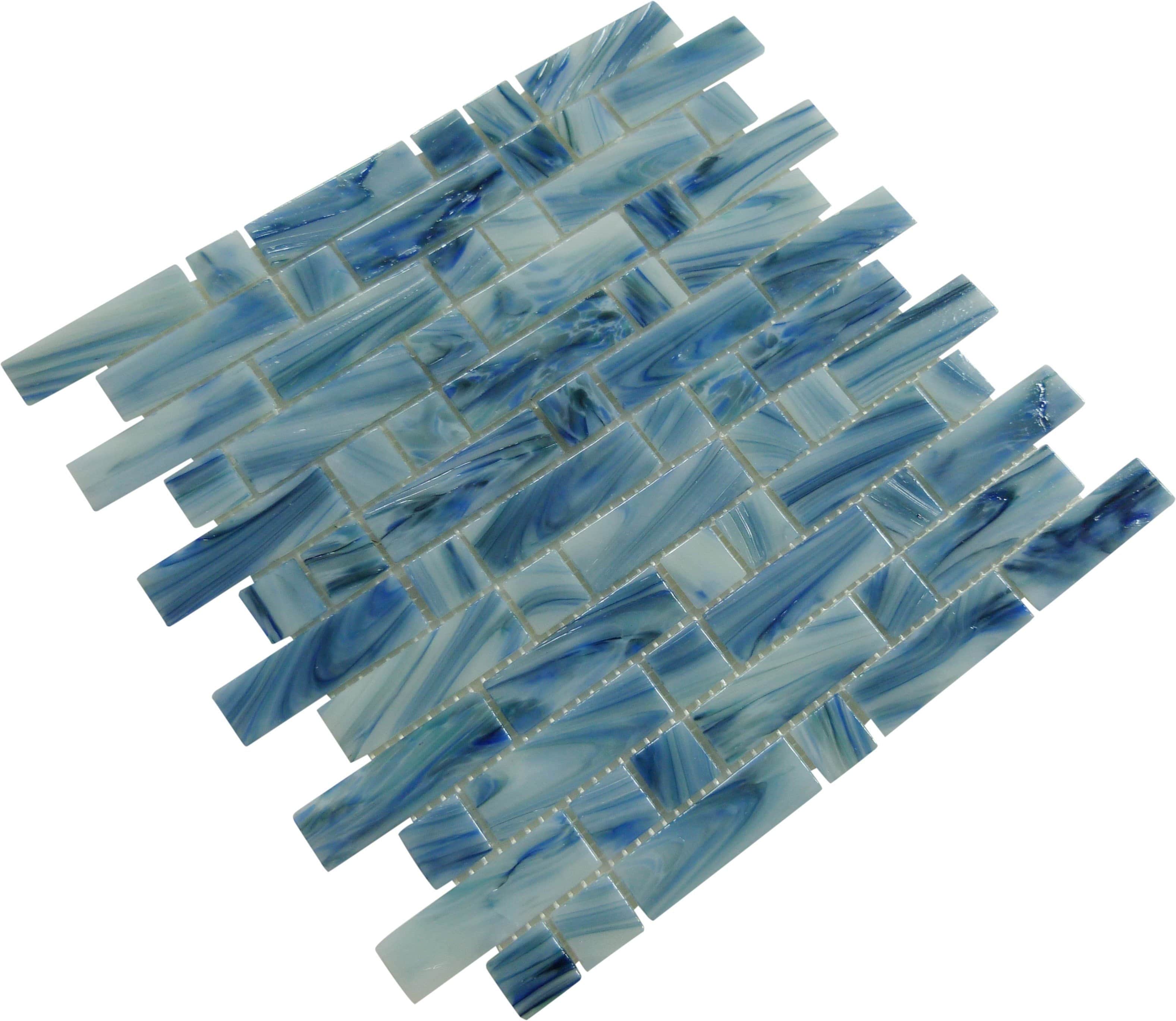 Scotia Blue Random Brick Glossy Glass Pool Tile Royal Tile & Stone