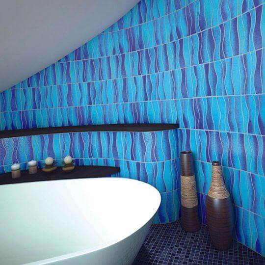 Ocean Water Waves Blue Glossy Glass Tile Royal Tile & Stone