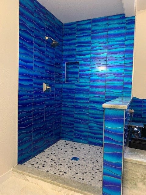 Ocean Water Waves Blue Glossy Glass Tile Royal Tile & Stone