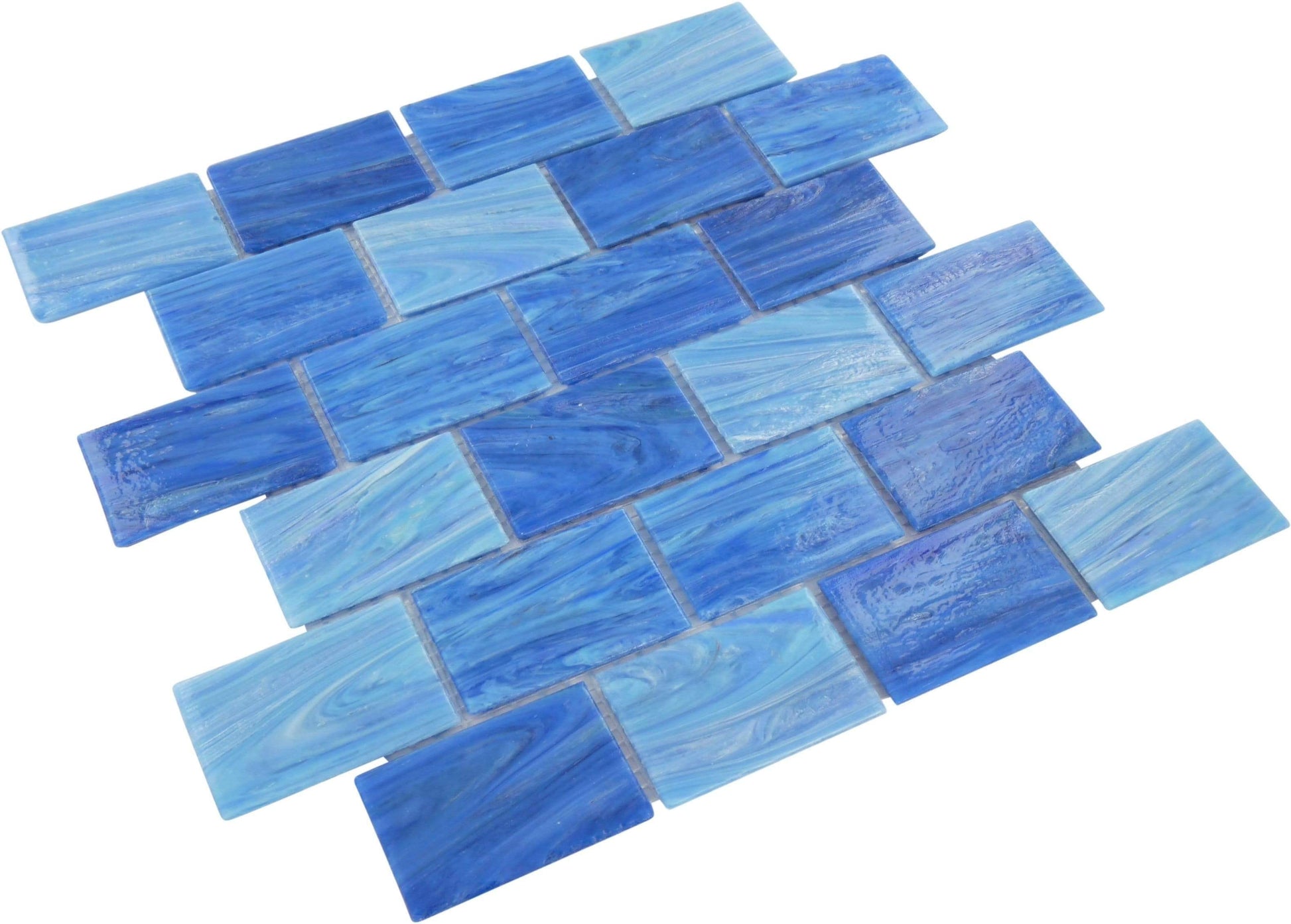 Aegean Blue 2" x 3" Glossy Glass Subway Pool Tile Royal Tile & Stone