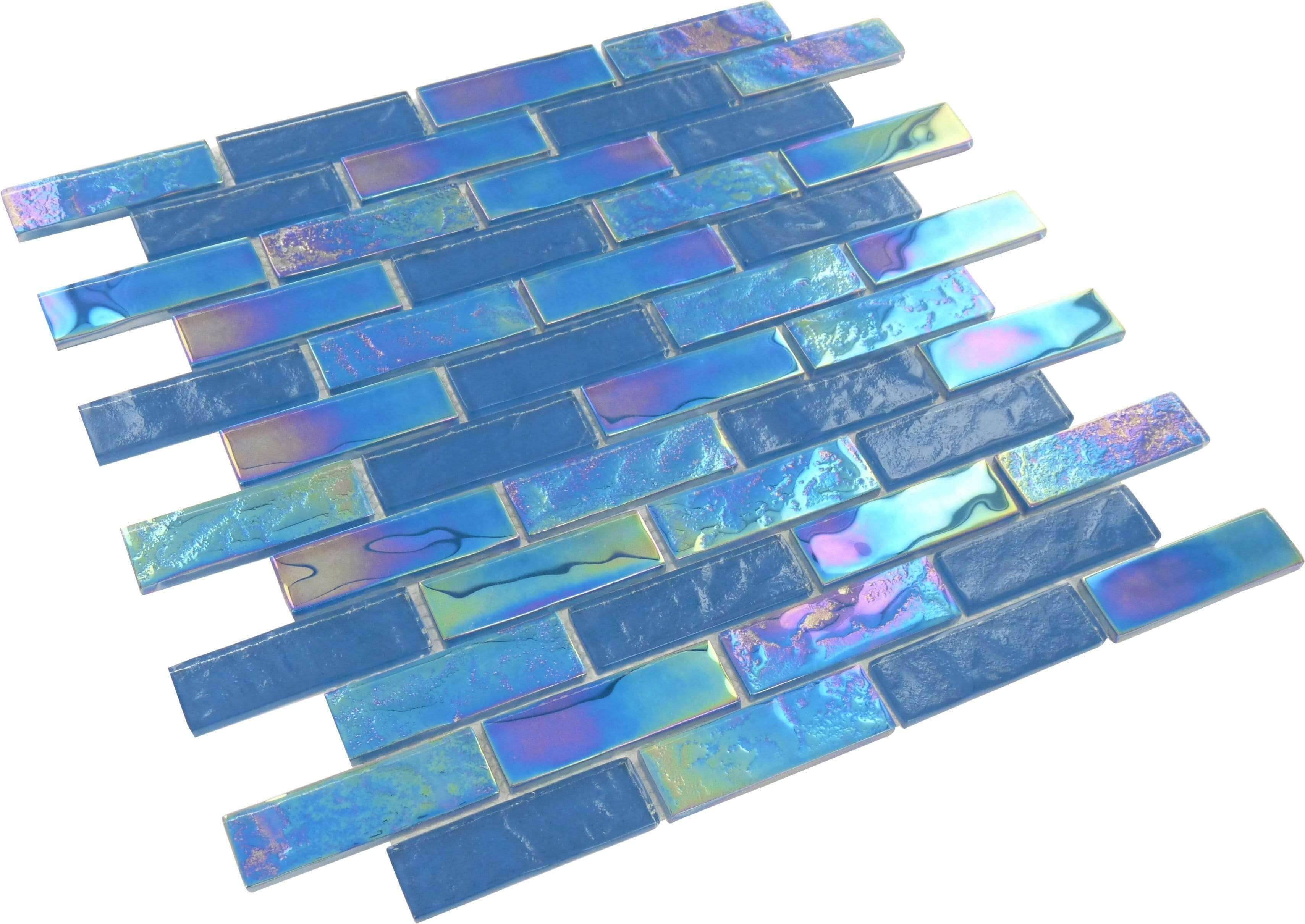 Bimini Blue 1" x 3" Glossy & Iridescent Glass Pool Tile Royal Tile & Stone