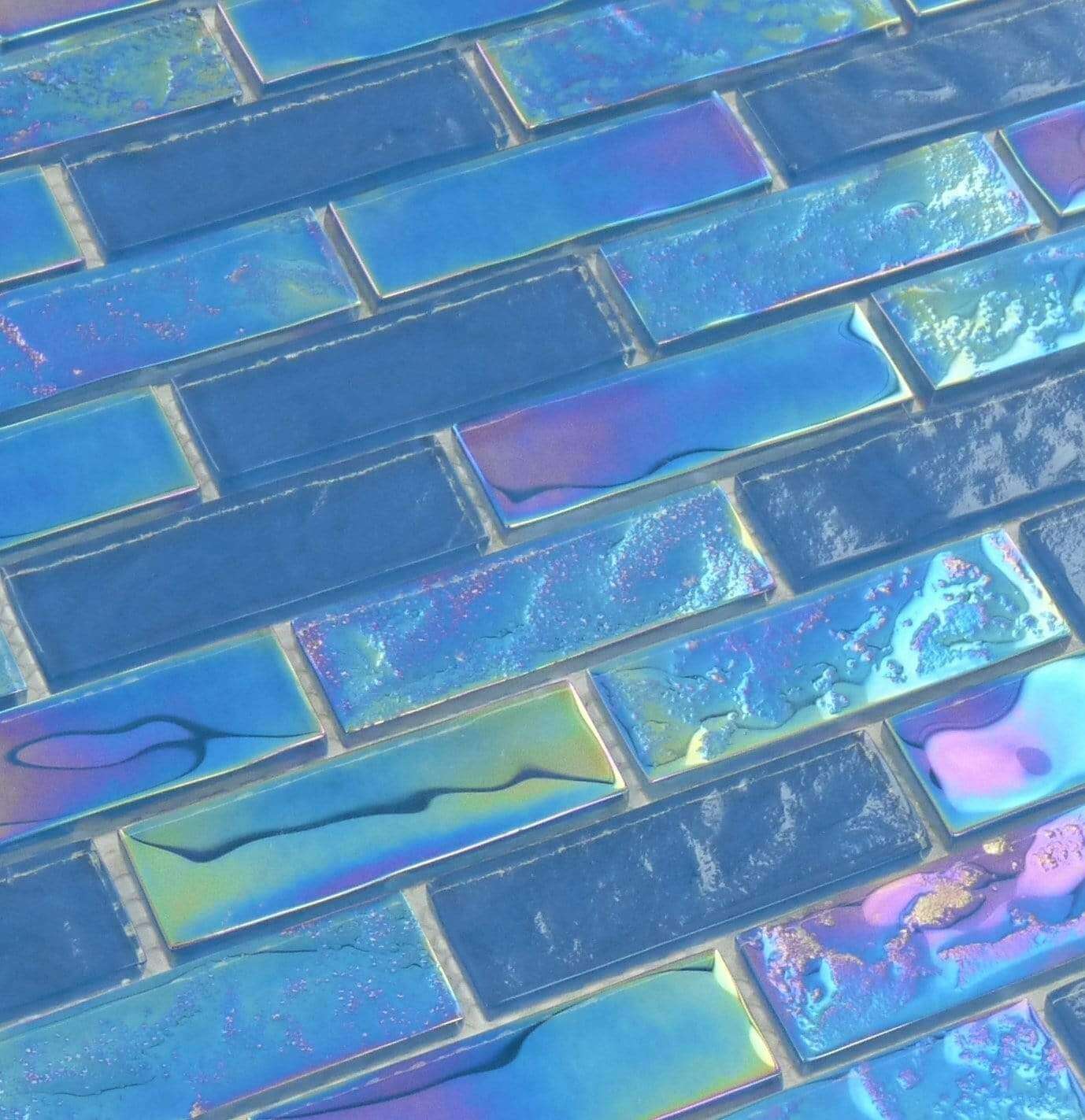 Bimini Blue 1" x 3" Glossy & Iridescent Glass Pool Tile Royal Tile & Stone