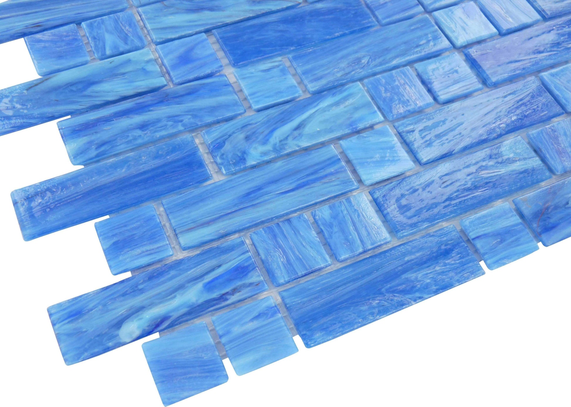 Labrador Blue Random Brick Glossy Glass Pool Tile Royal Tile & Stone