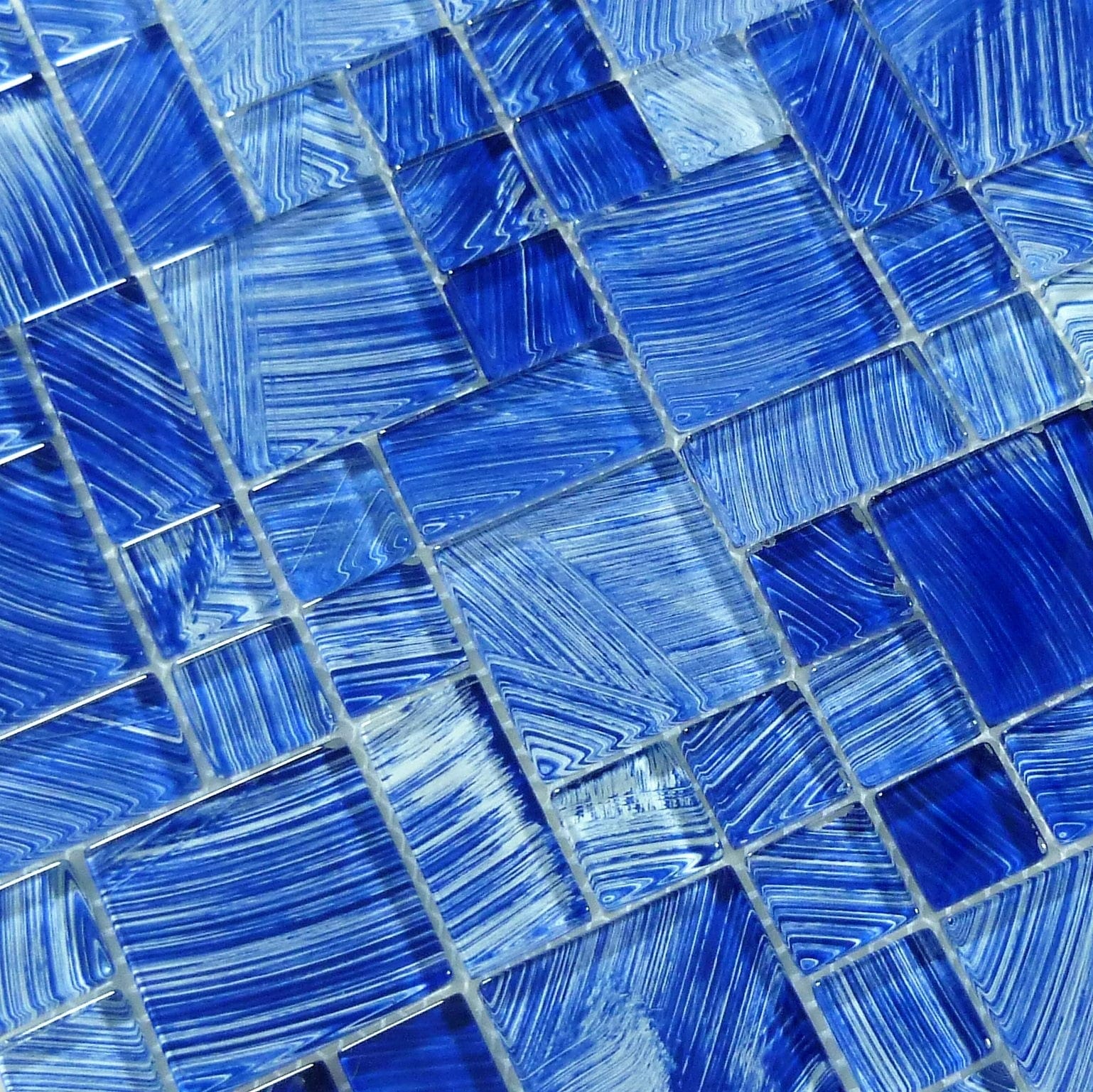 Watercolors Navy Blue Random Glossy Glass Tile Royal Tile & Stone