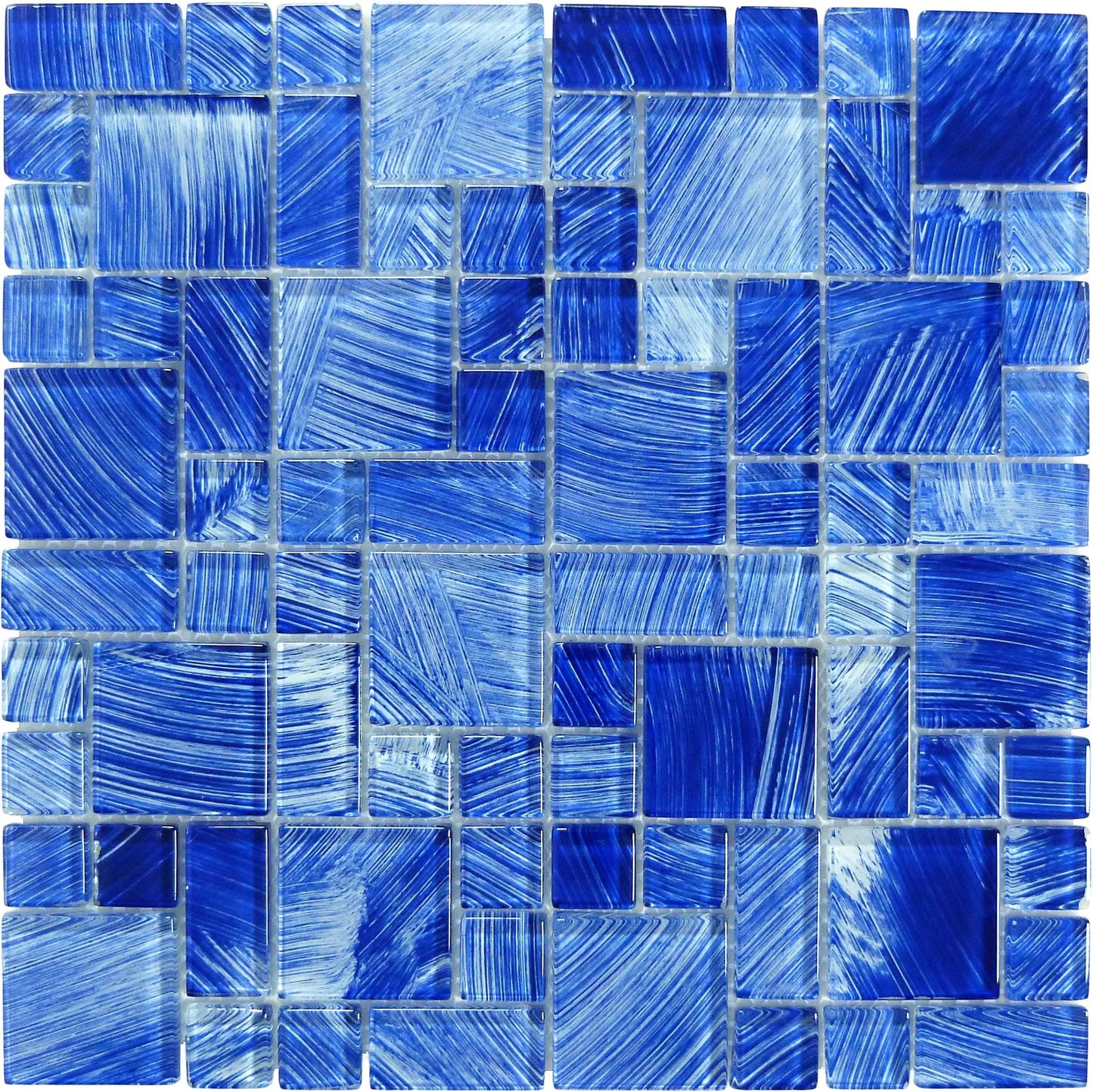 Watercolors Navy Blue Random Glossy Glass Tile Royal Tile & Stone
