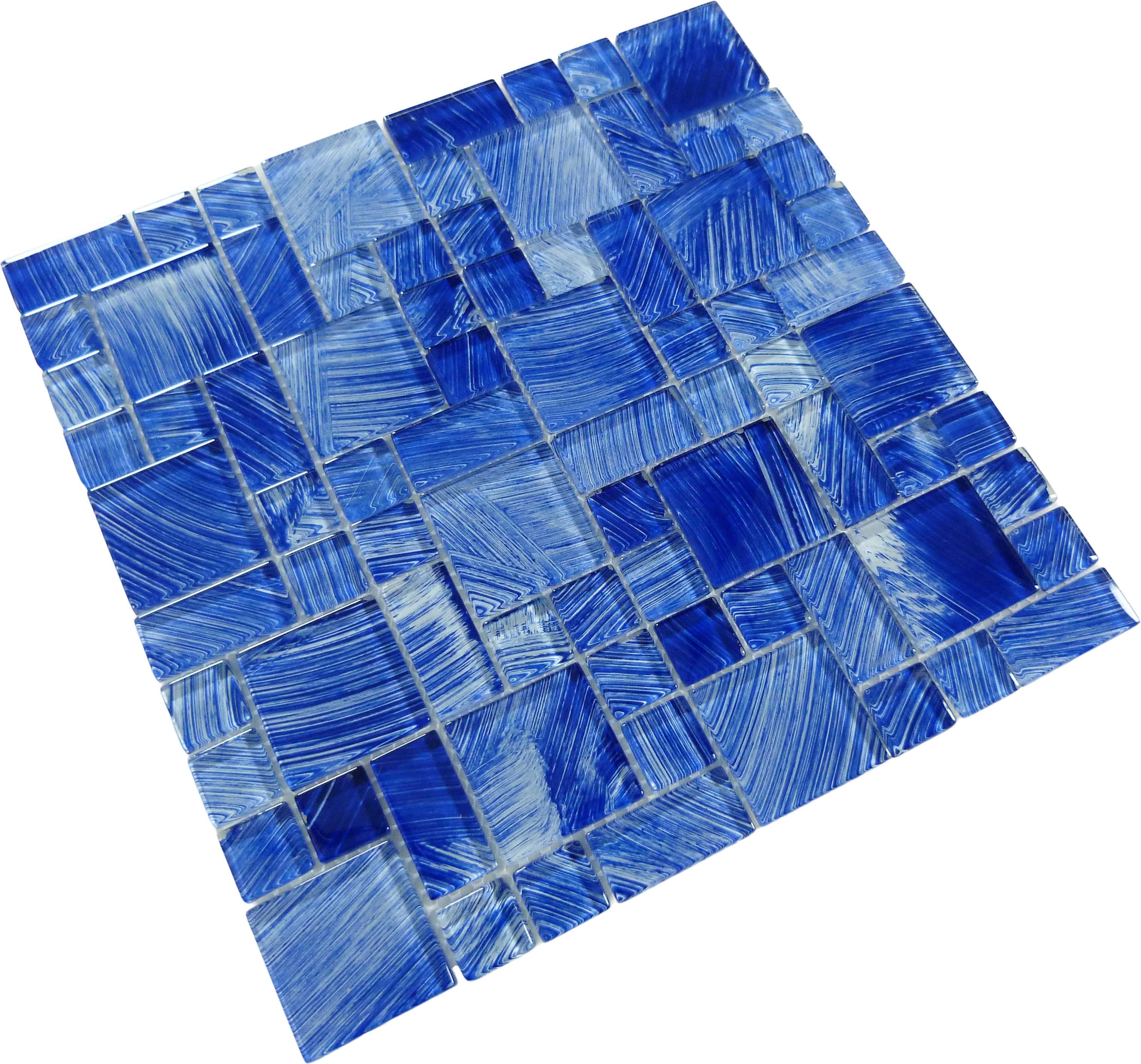 Watercolors Navy Blue Random Glossy Glass Tile Royal Tile & Stone