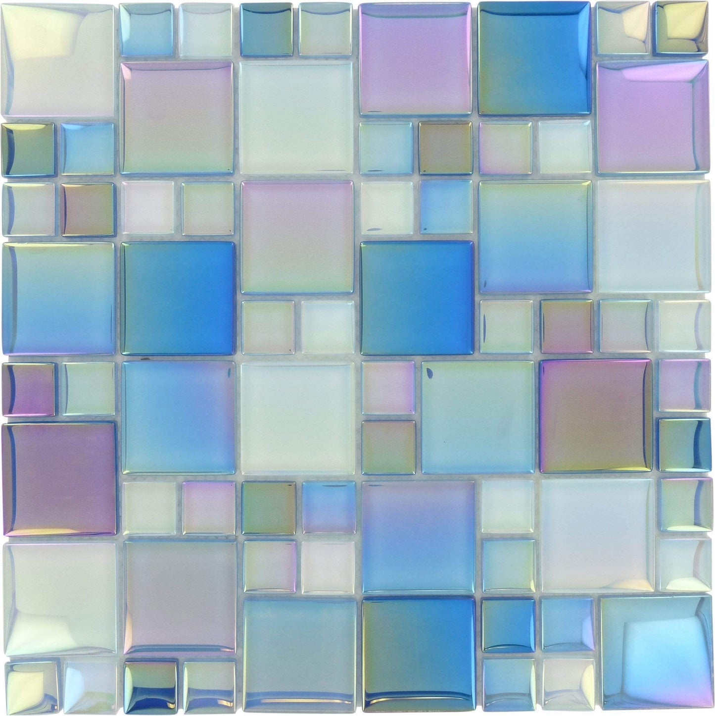 Waves Squares Aqua Glossy & Iridescent Glass Pool Tiles Royal Tile & Stone