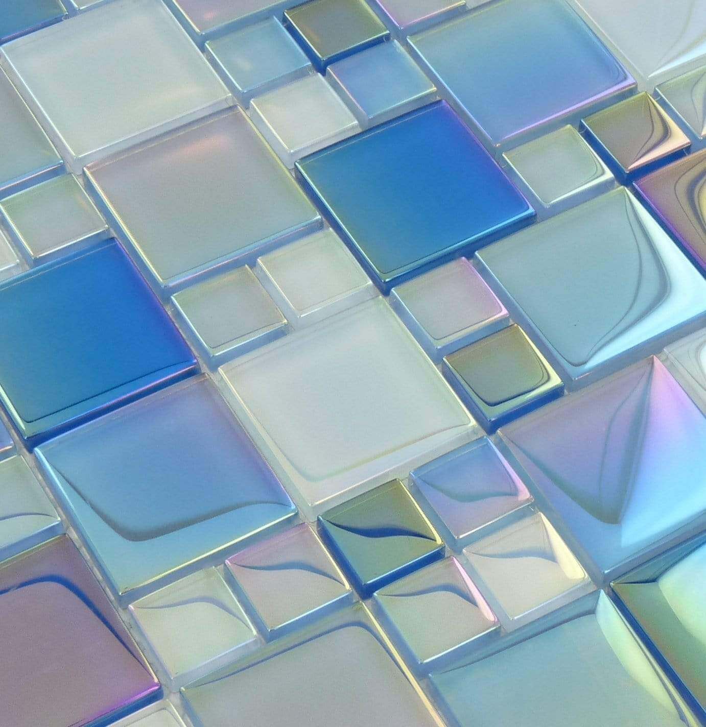 Waves Squares Aqua Glossy & Iridescent Glass Pool Tiles Royal Tile & Stone