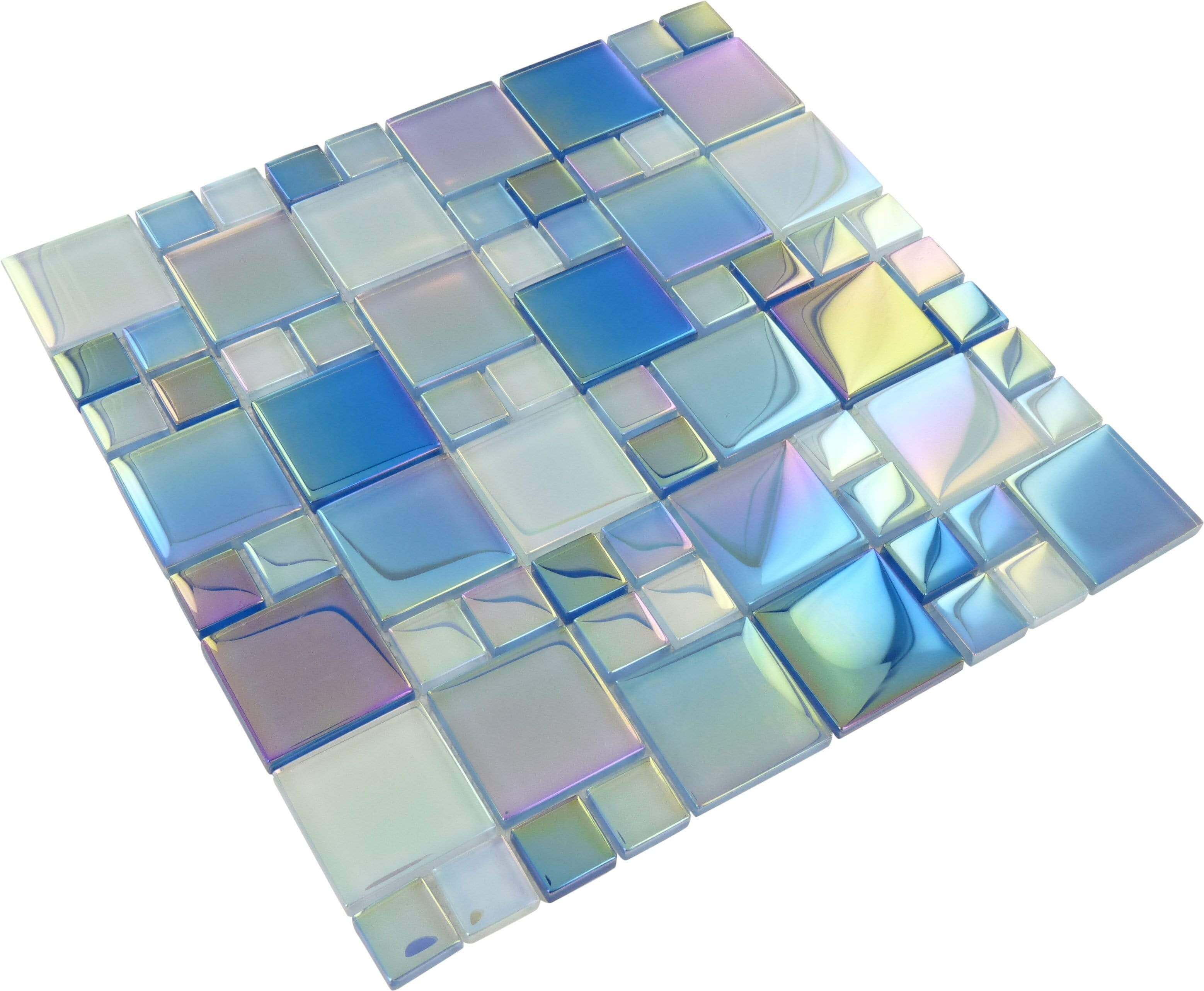 Waves Squares Aqua Glossy & Iridescent Glass Pool Tiles Royal Tile & Stone