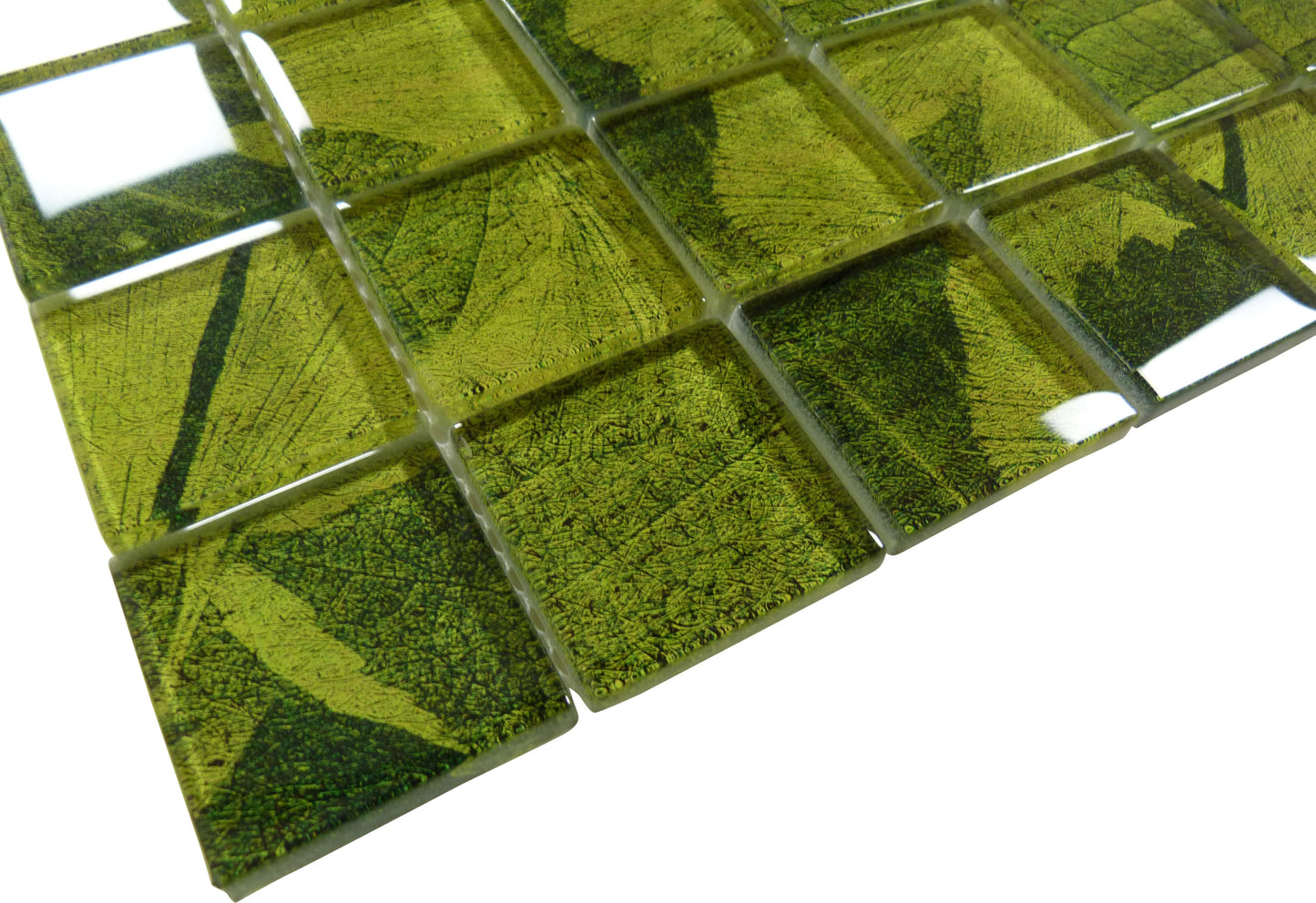 Leaf Green 2'' x 2'' Glossy Glass Tile Tuscan Glass