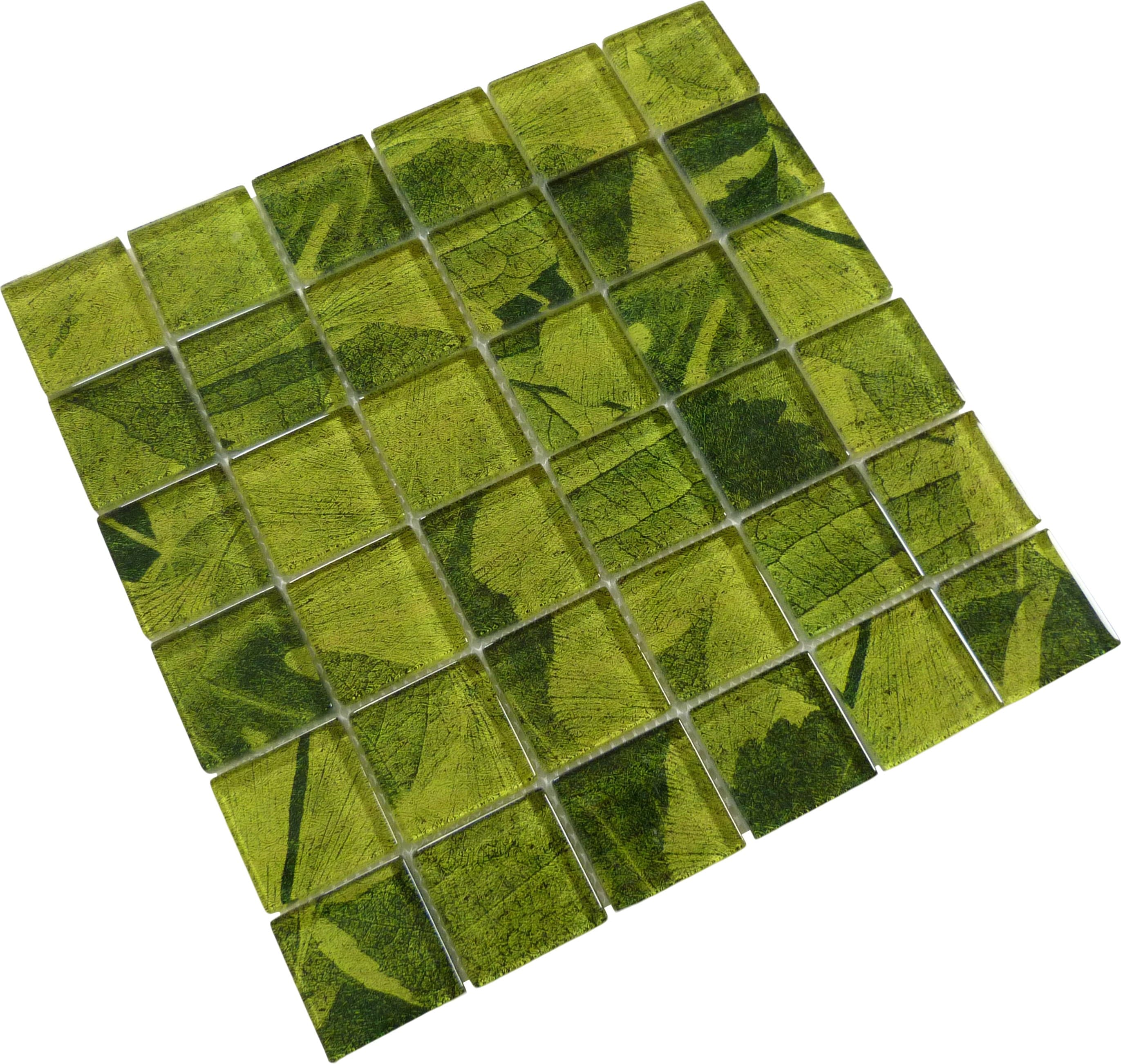 Leaf Green 2'' x 2'' Glossy Glass Tile Tuscan Glass