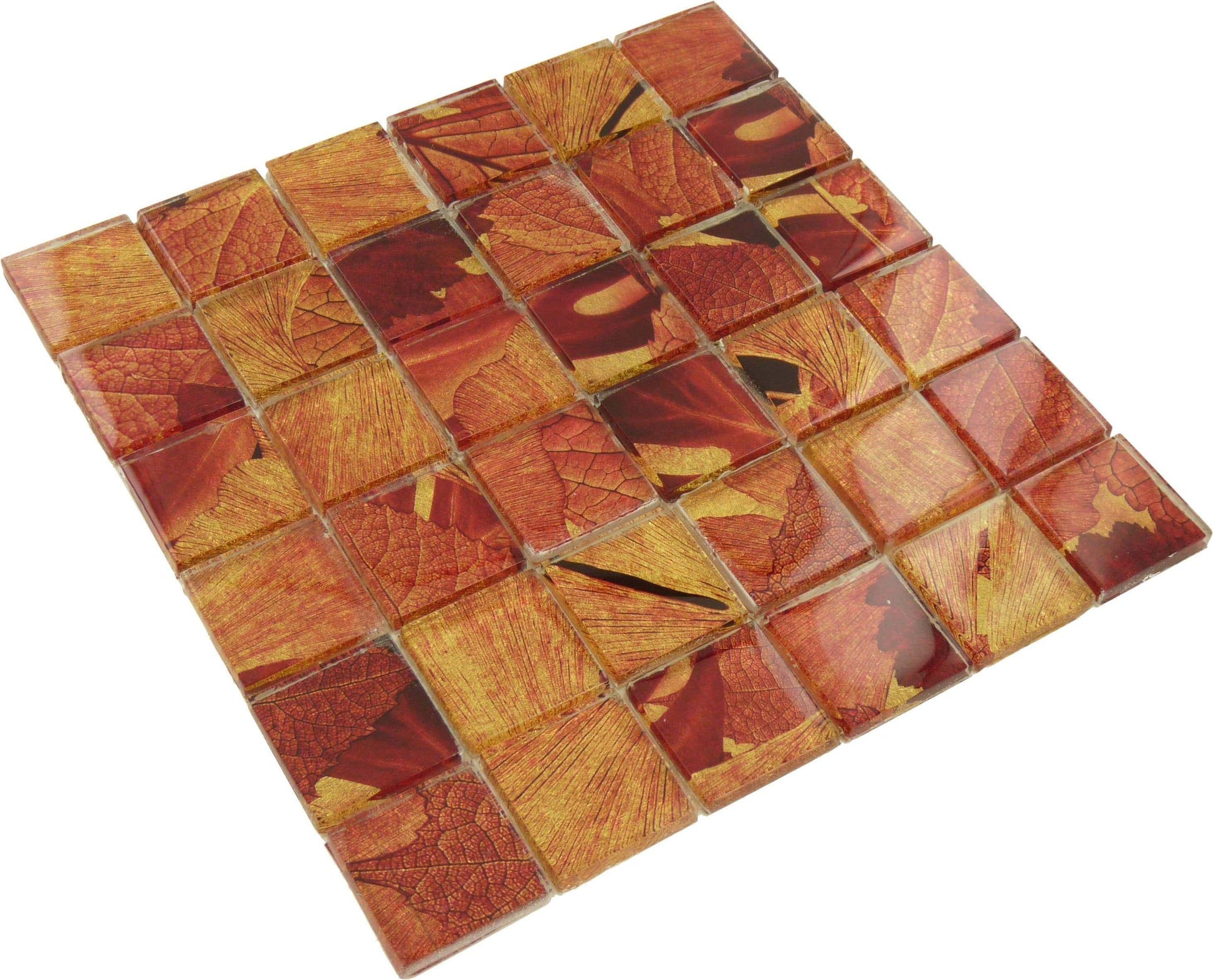 Golden Roses Red 2'' x 2'' Glossy Glass Tile Tuscan Glass