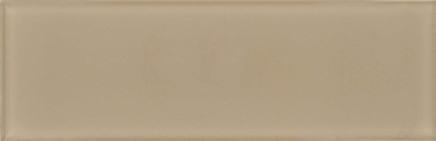 Mushroom 4" x 12" Beige Glossy Glass Subway Tile Tuscan Glass