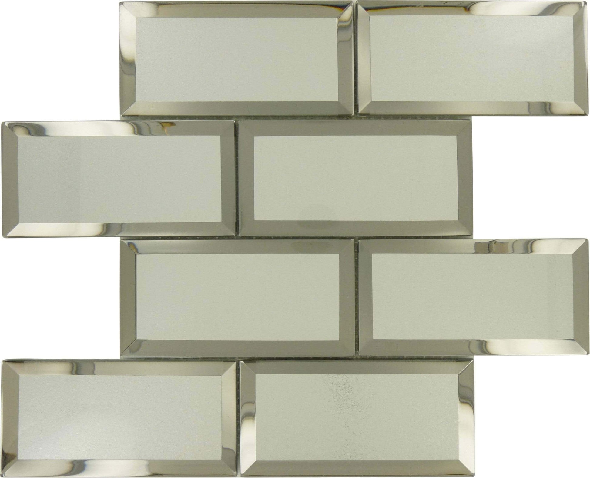 Inverted Beveled Mirror 3" x 6" Silver Metallic Glossy Glass Subway Tile Tuscan Glass