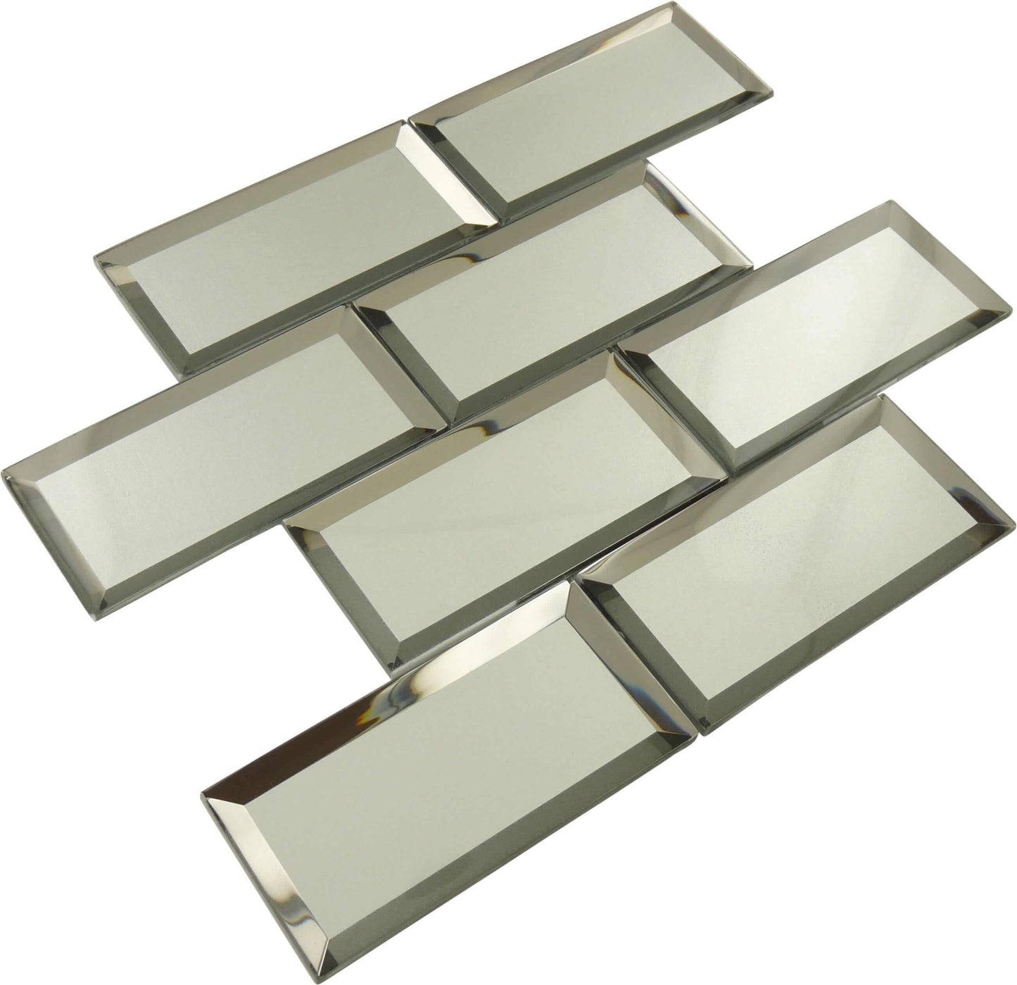 Inverted Beveled Mirror 3" x 6" Silver Metallic Glossy Glass Subway Tile Tuscan Glass