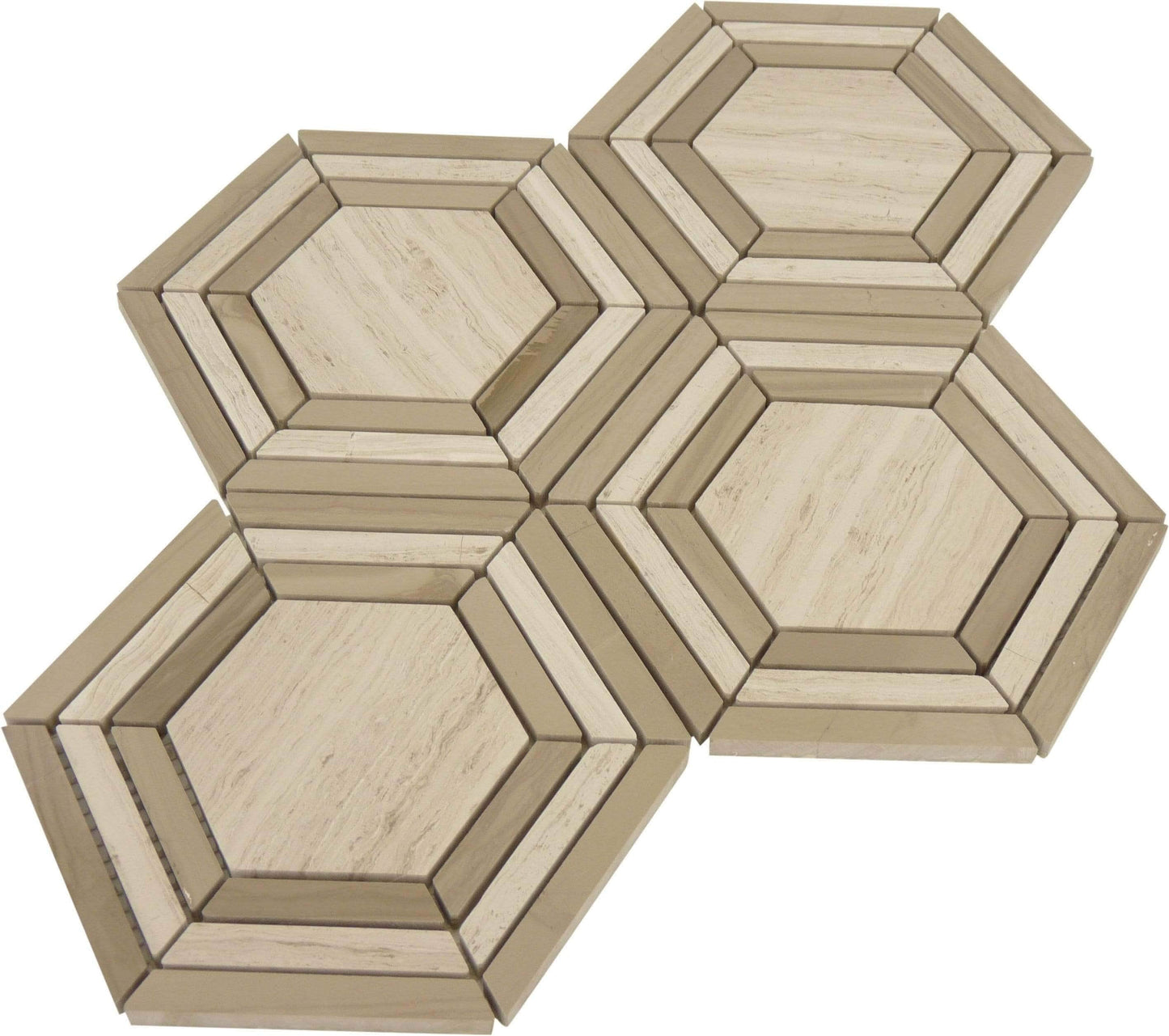 Cave Hexagon Wooden Beige and Brown Polished Stone Tile Tuscan Glass