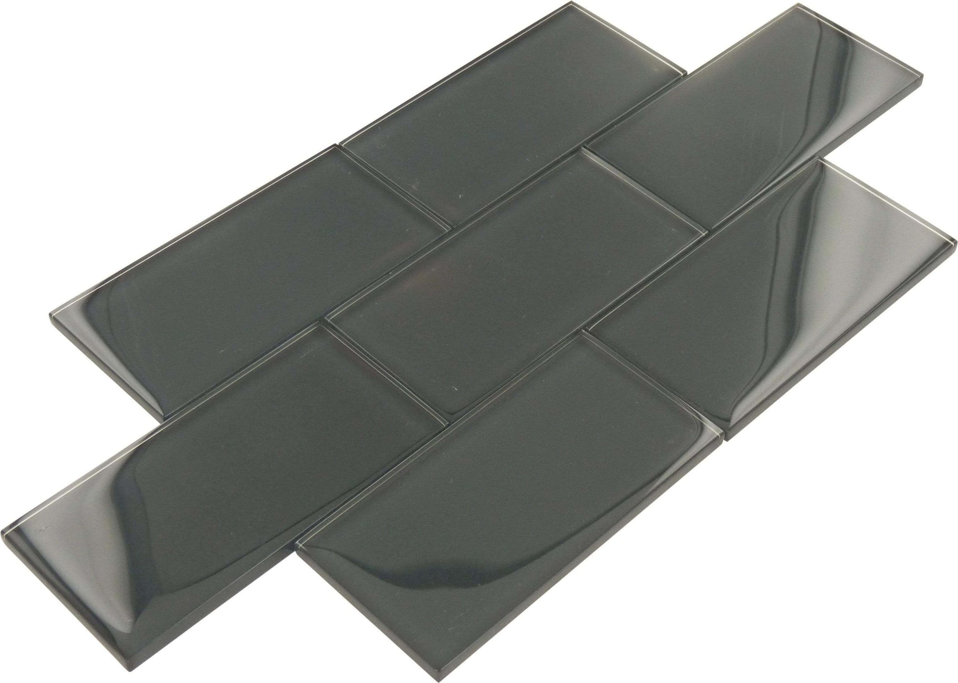 Charcoal Grey 3" x 6" Glossy Glass Subway Tile Tuscan Glass