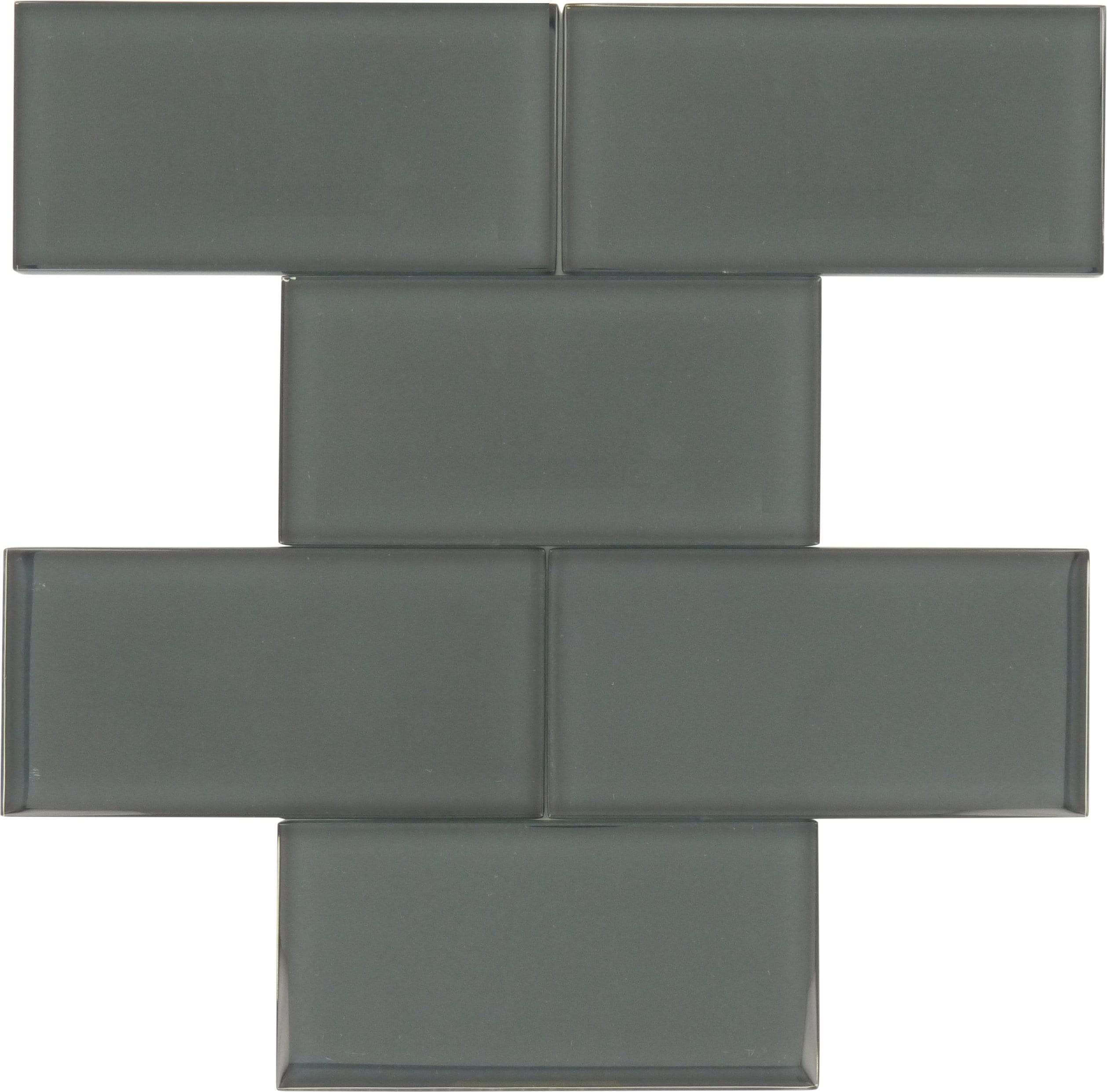 Charcoal Grey 3" x 6" Glossy Glass Subway Tile Tuscan Glass