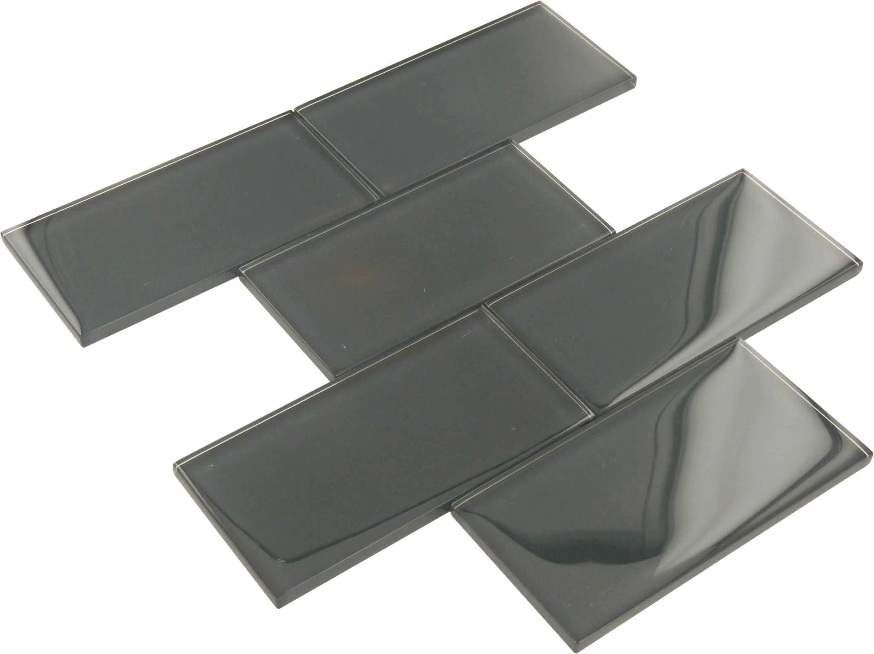 Charcoal Grey 3" x 6" Glossy Glass Subway Tile Tuscan Glass