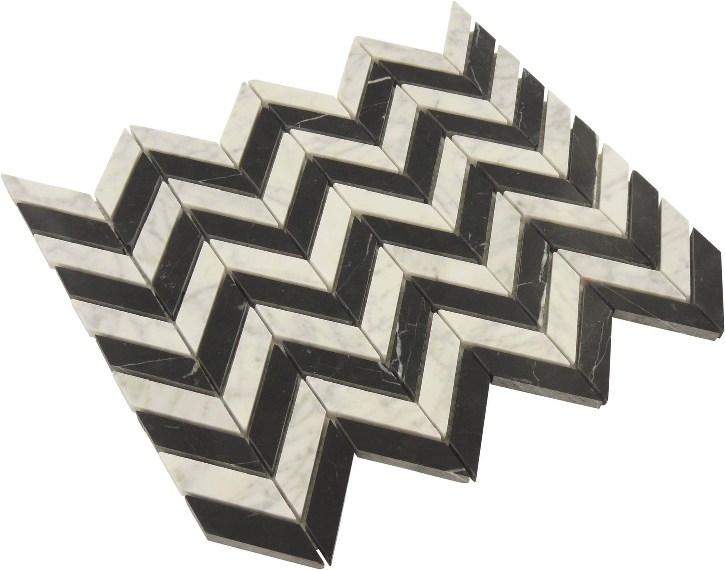 Contrast Wave Black Marquina and White Carrara Polished Stone Tile Tuscan Glass