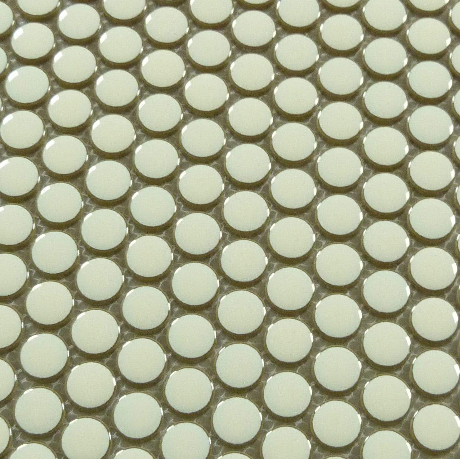 Creamy White Penny Circle Round Glossy Porcelain Tile Tuscan Glass