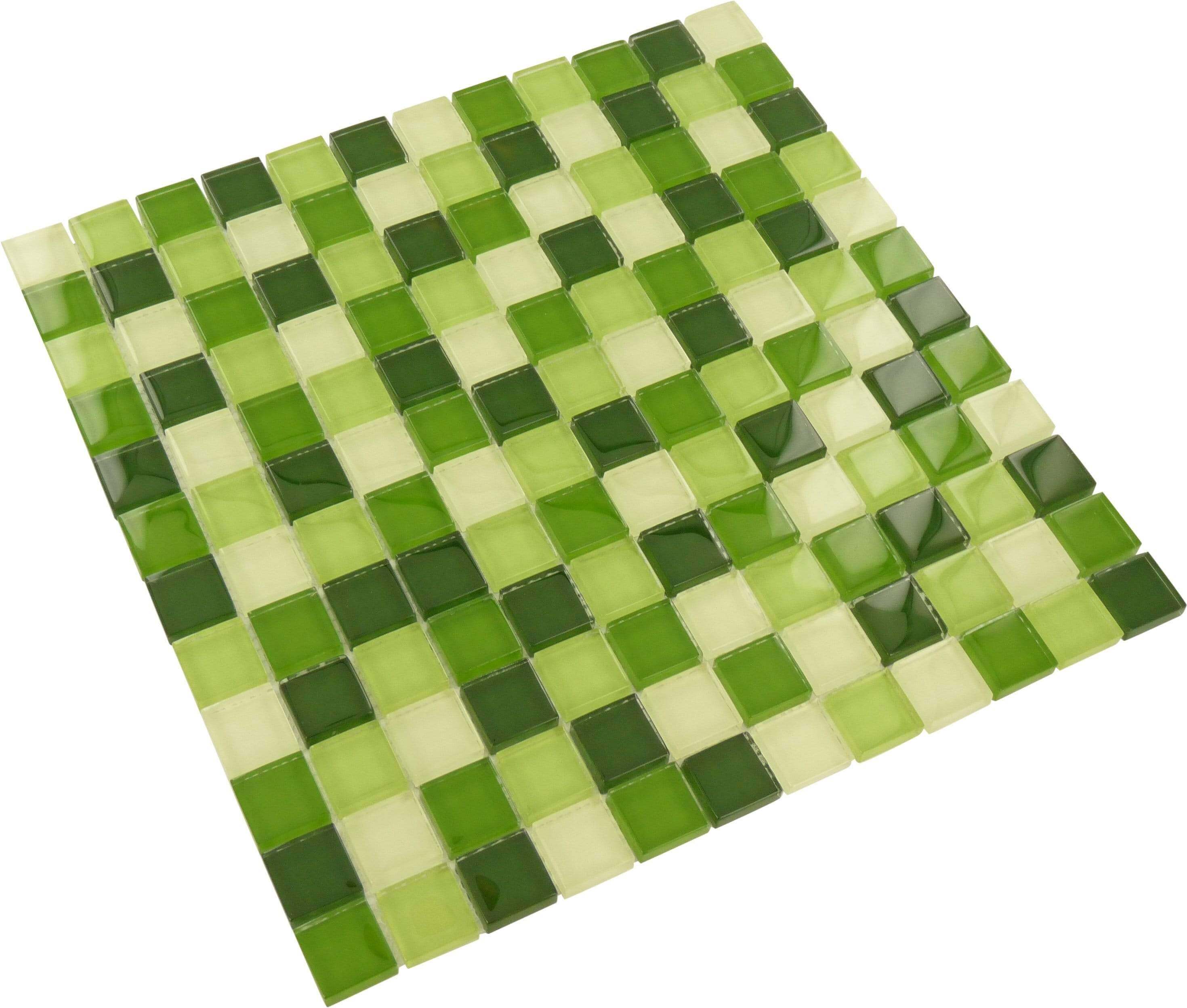 Crystile Green Blend Square Glossy Glass Tile Tuscan Glass