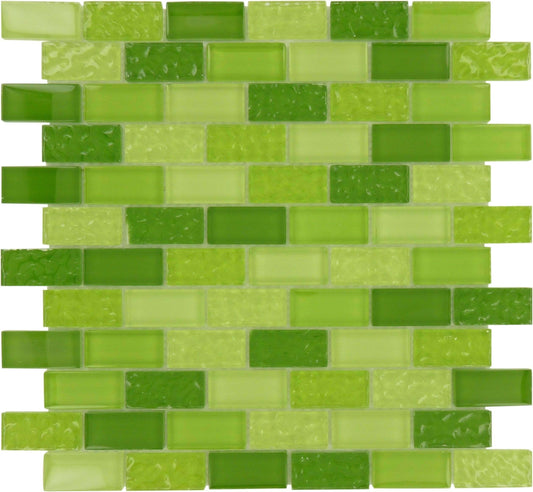 Crystile Green Blend Uniform Rippled Glossy Glass Tile Tuscan Glass