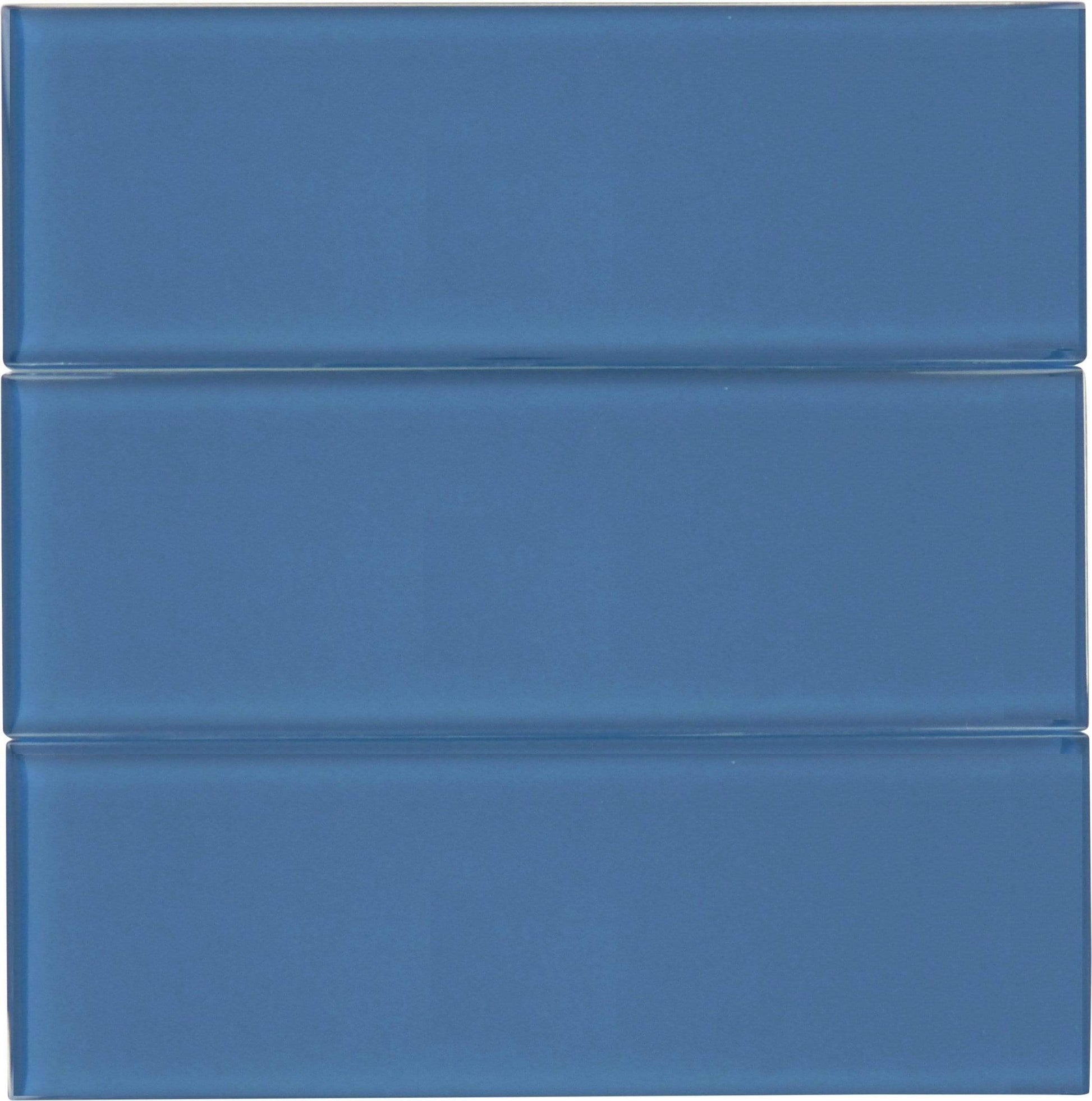 Dark Ocean Blue 4" x 12" Glossy Glass Subway Tile Tuscan Glass