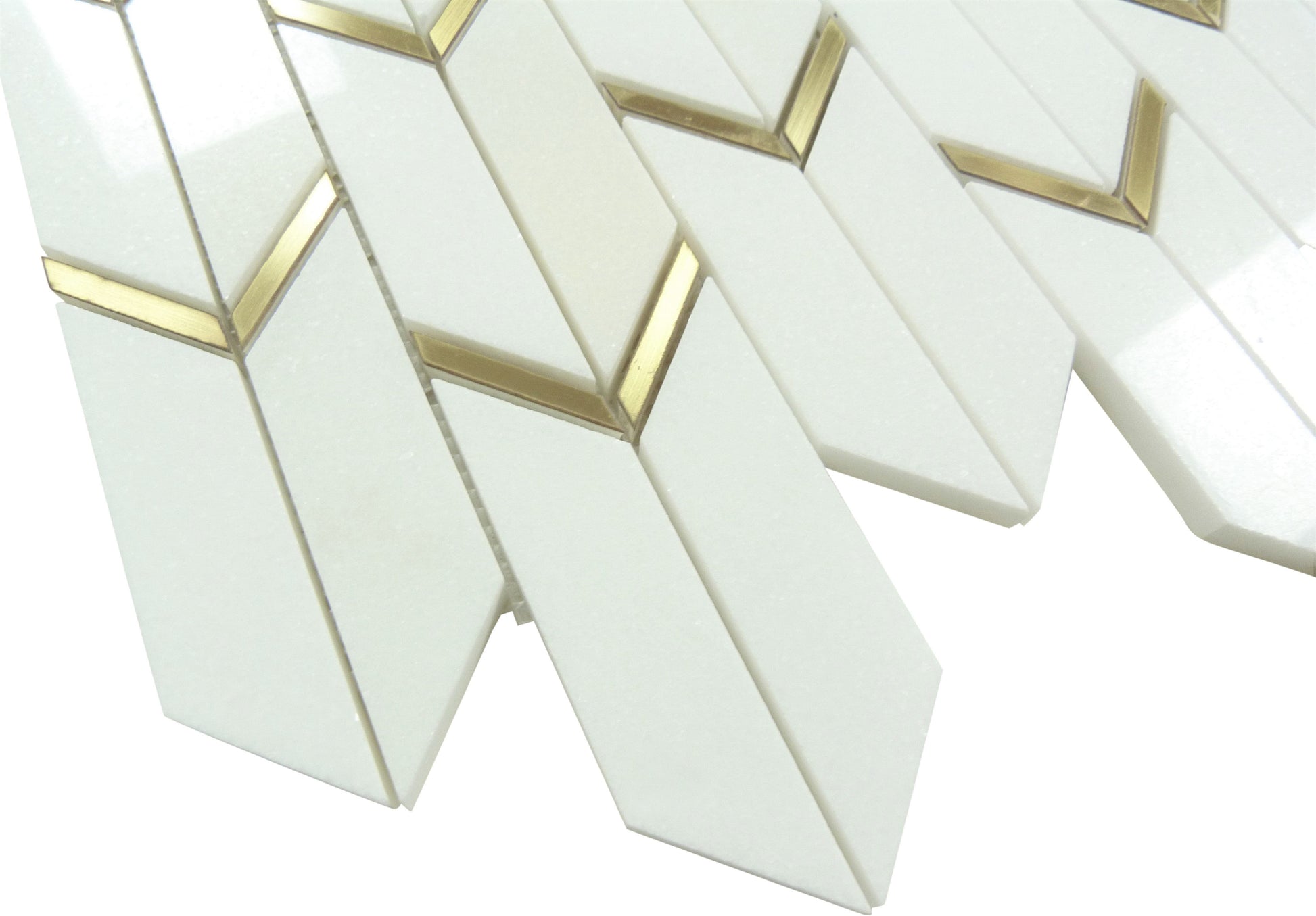 Dolomite White Marble and Gold Metal Chevron Stone Tile Tuscan Glass