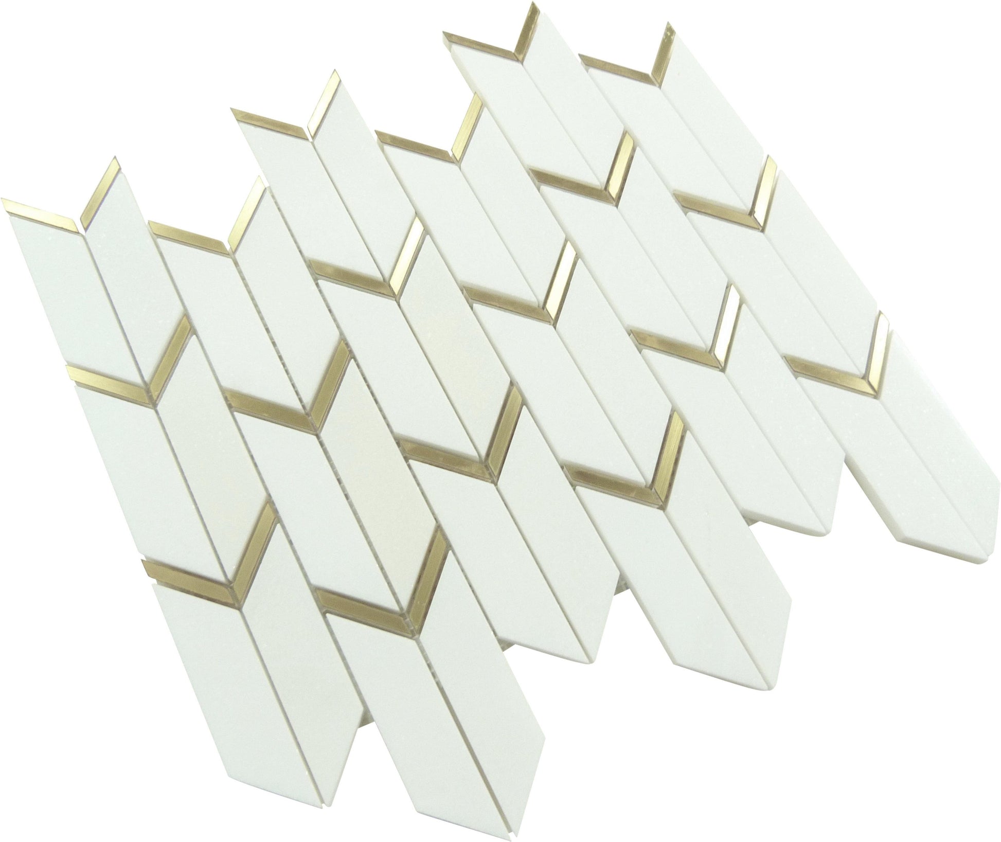 Dolomite White Marble and Gold Metal Chevron Stone Tile Tuscan Glass