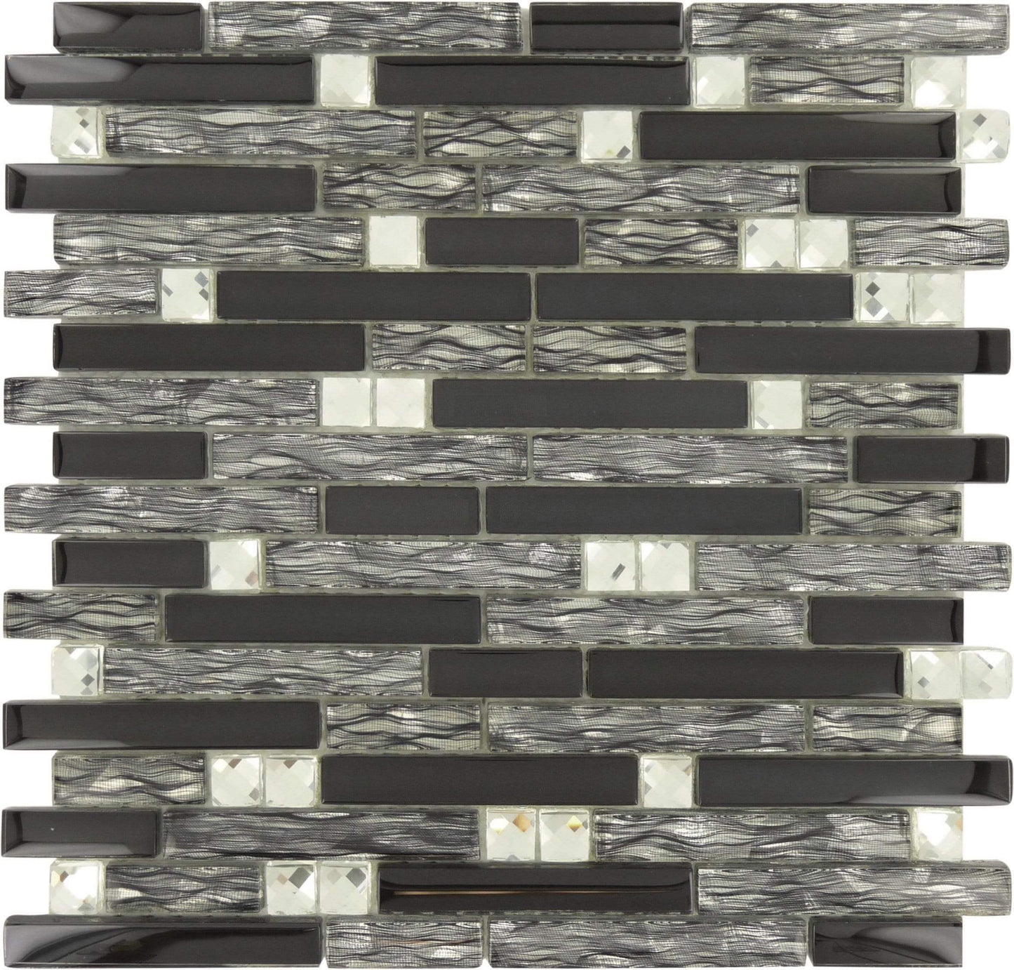 Midnight Black Random Bricks Glossy Glass Tile Tuscan Glass