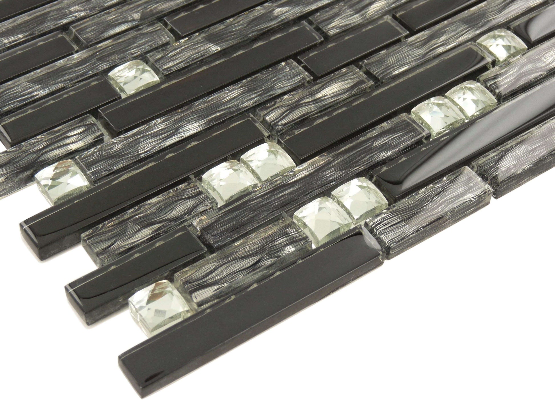 Midnight Black Random Bricks Glossy Glass Tile Tuscan Glass